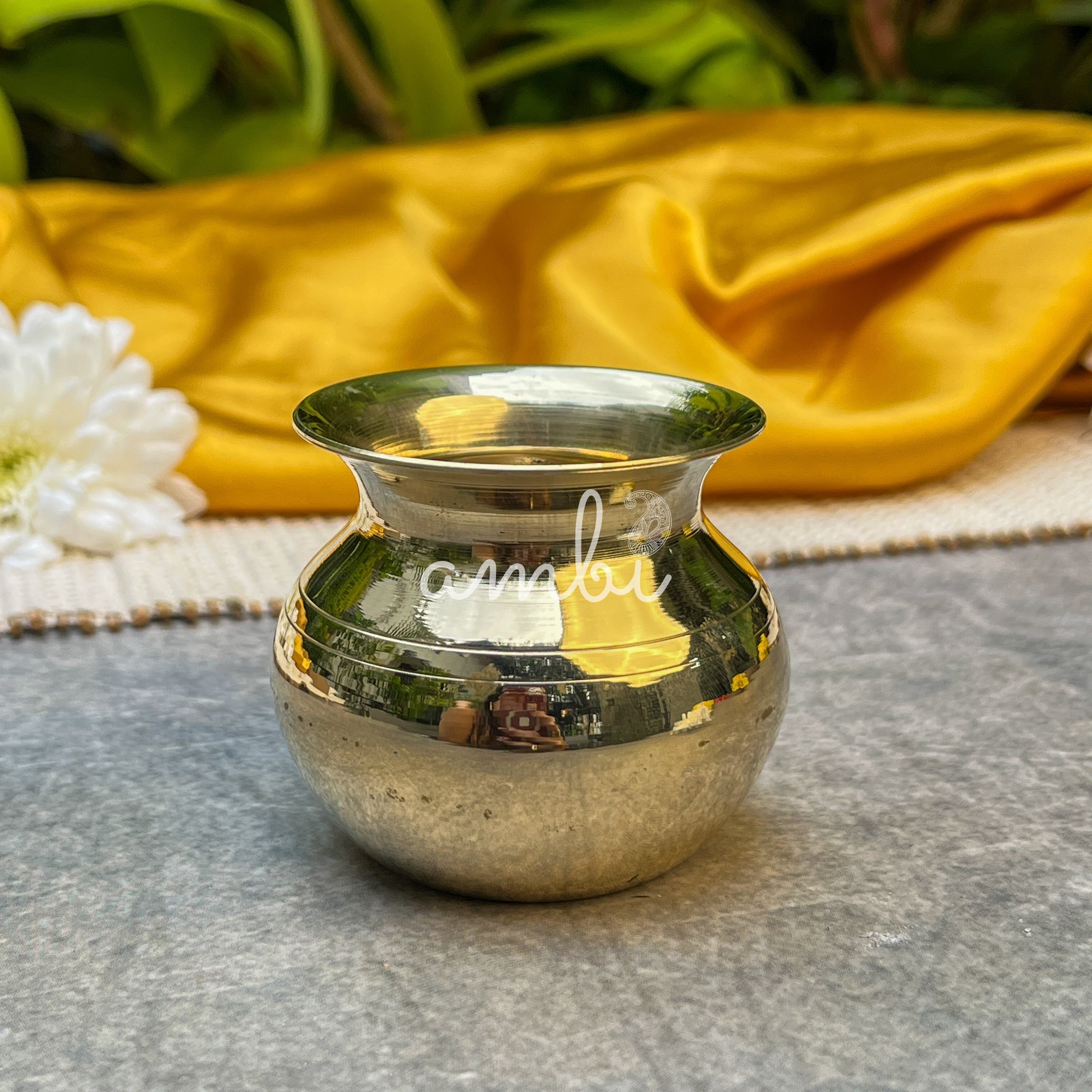 Ambi 100% Pure Brass Pooja Madrasi Lota for Pooja / Abhishek - Small - 2.5 Inches height - Set of 2