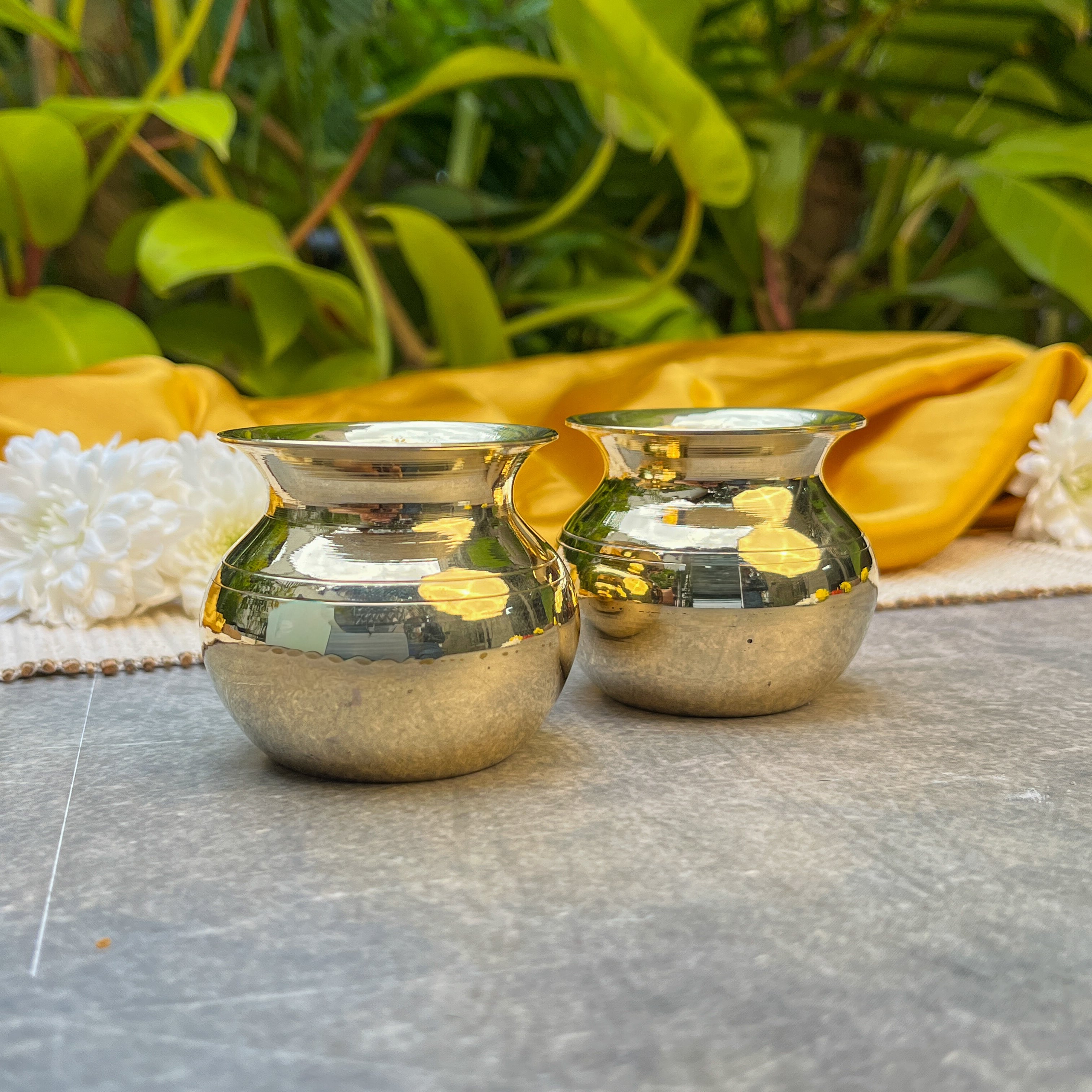 Ambi 100% Pure Brass Pooja Madrasi Lota for Pooja / Abhishek - Small - 2.5 Inches height - Set of 2