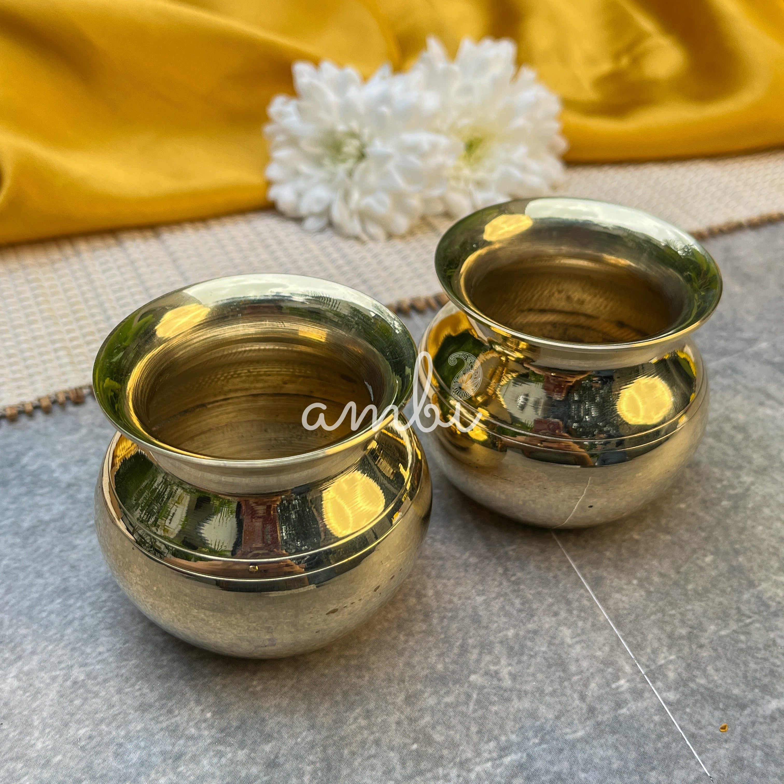 Ambi 100% Pure Brass Pooja Madrasi Lota for Pooja / Abhishek - Small - 2.5 Inches height - Set of 2