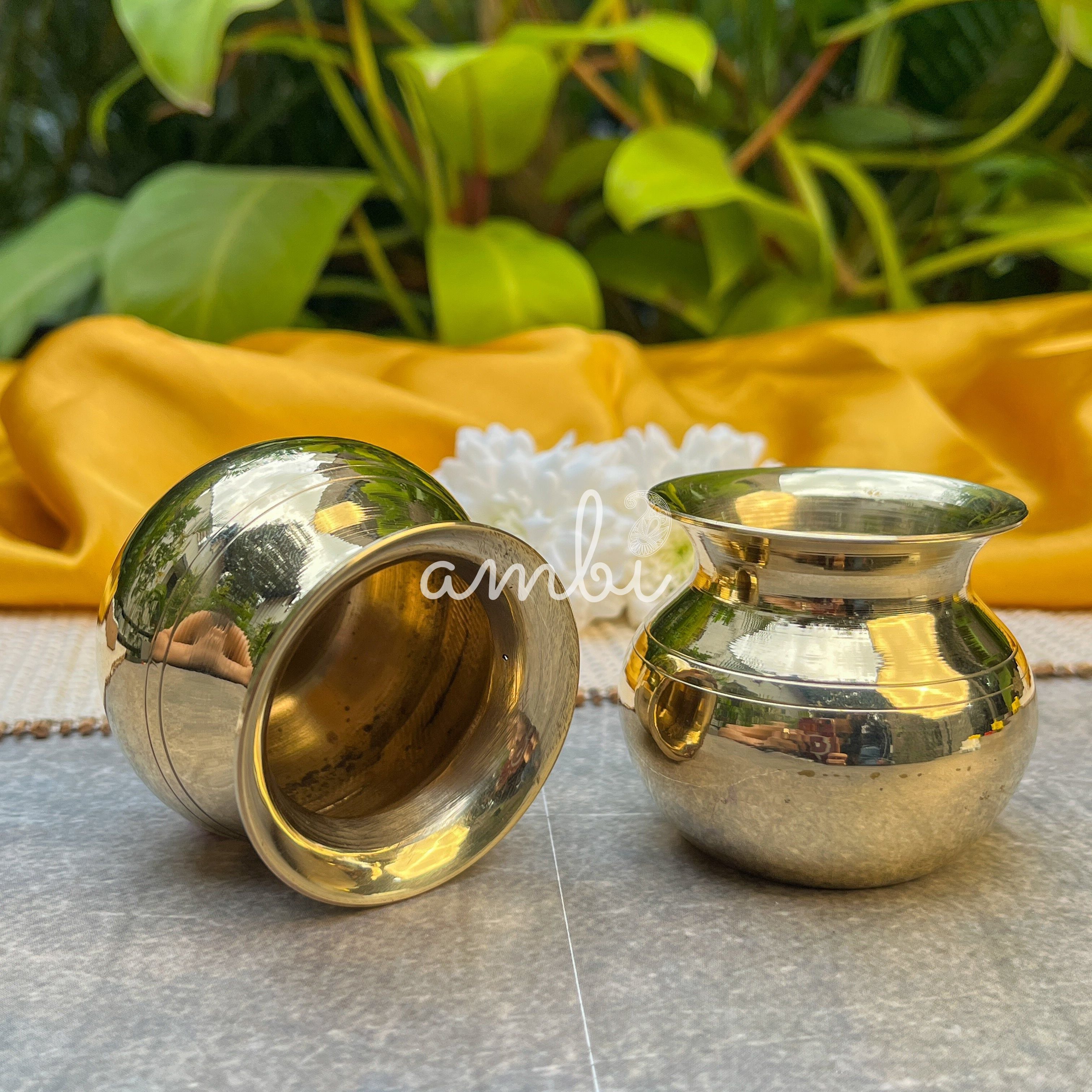Ambi 100% Pure Brass Pooja Madrasi Lota for Pooja / Abhishek - Small - 2.5 Inches height - Set of 2