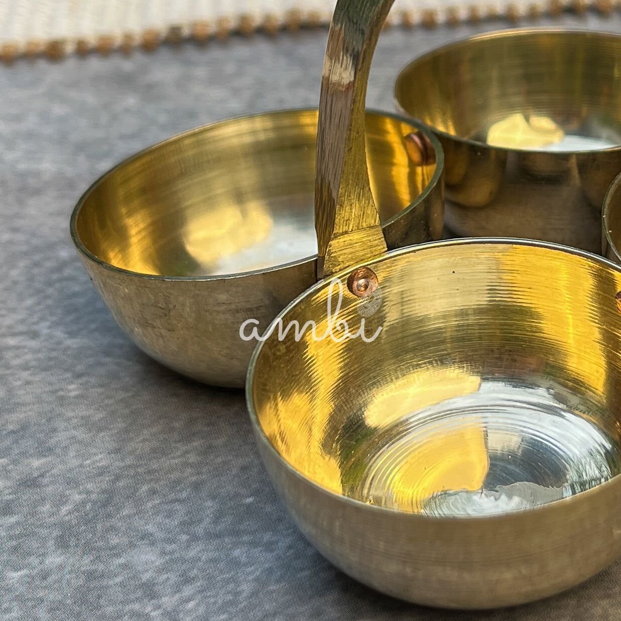 AMBI Brass Chowmukh Chawal, Roli, Haldi, Kumkum Holder for Pooja / Temple - Medium