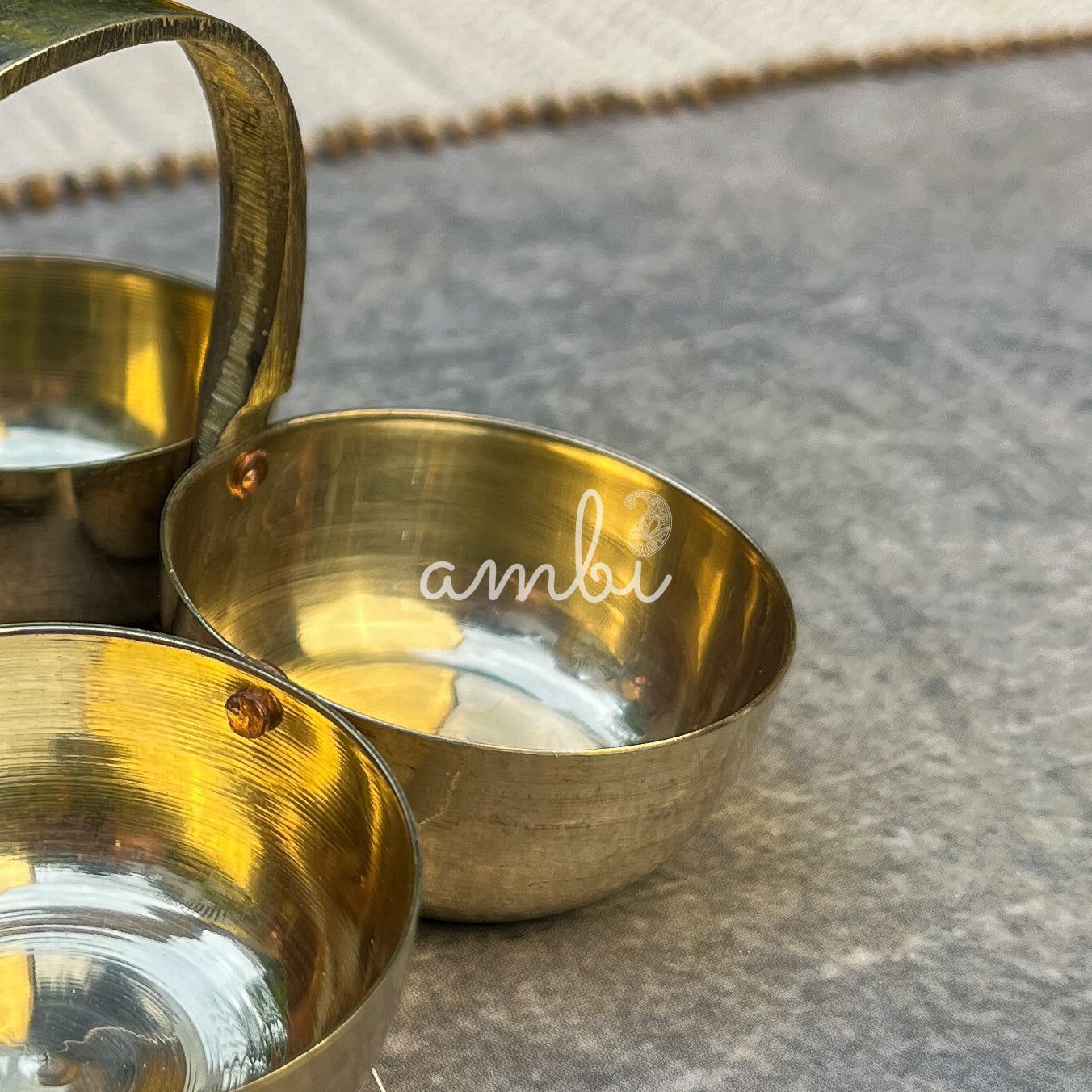 AMBI Brass Chowmukh Chawal, Roli, Haldi, Kumkum Holder for Pooja / Temple - Medium