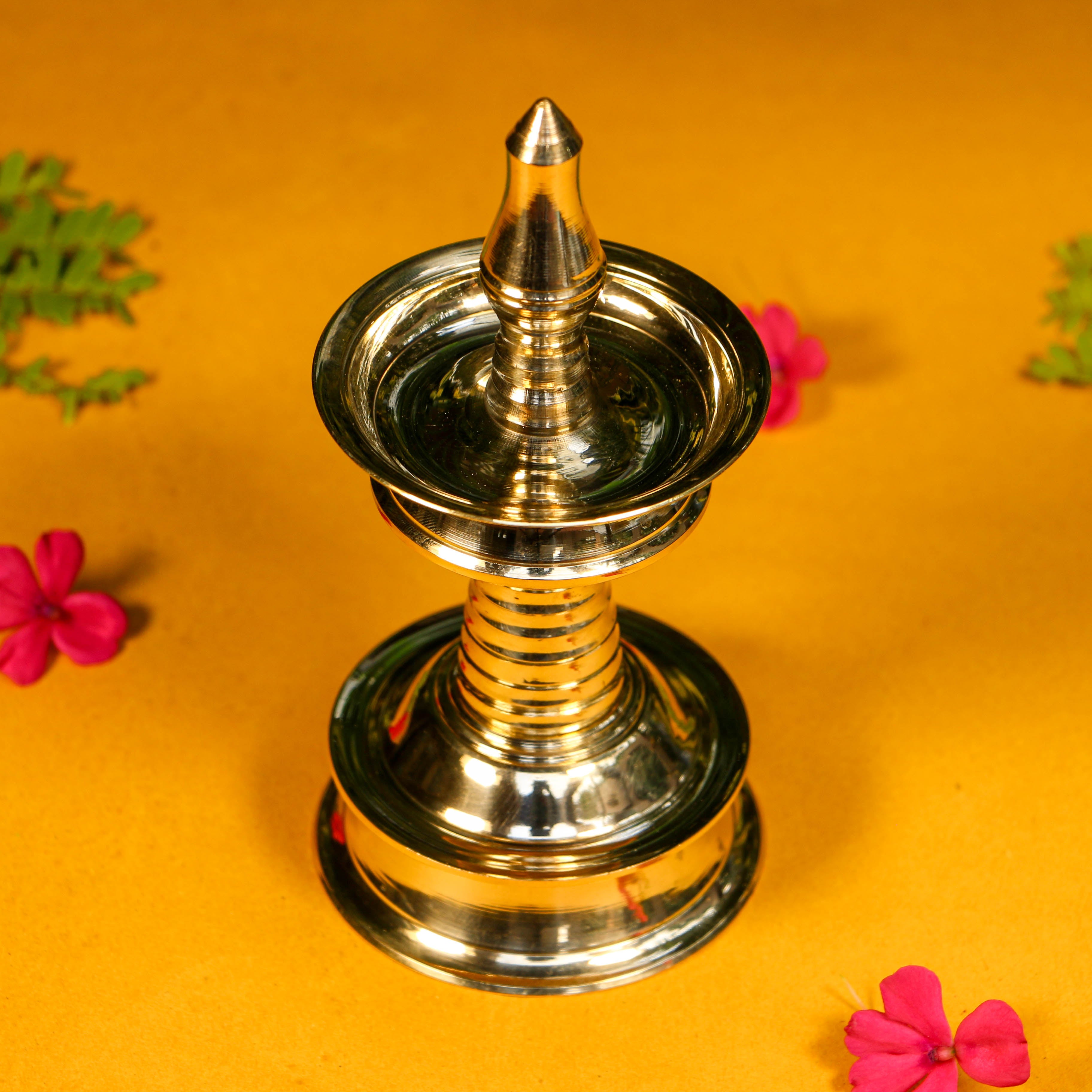 100% Pure Brass Pooja Mandala Deepam / Deepak / Diya - Medium Height - 12 cms