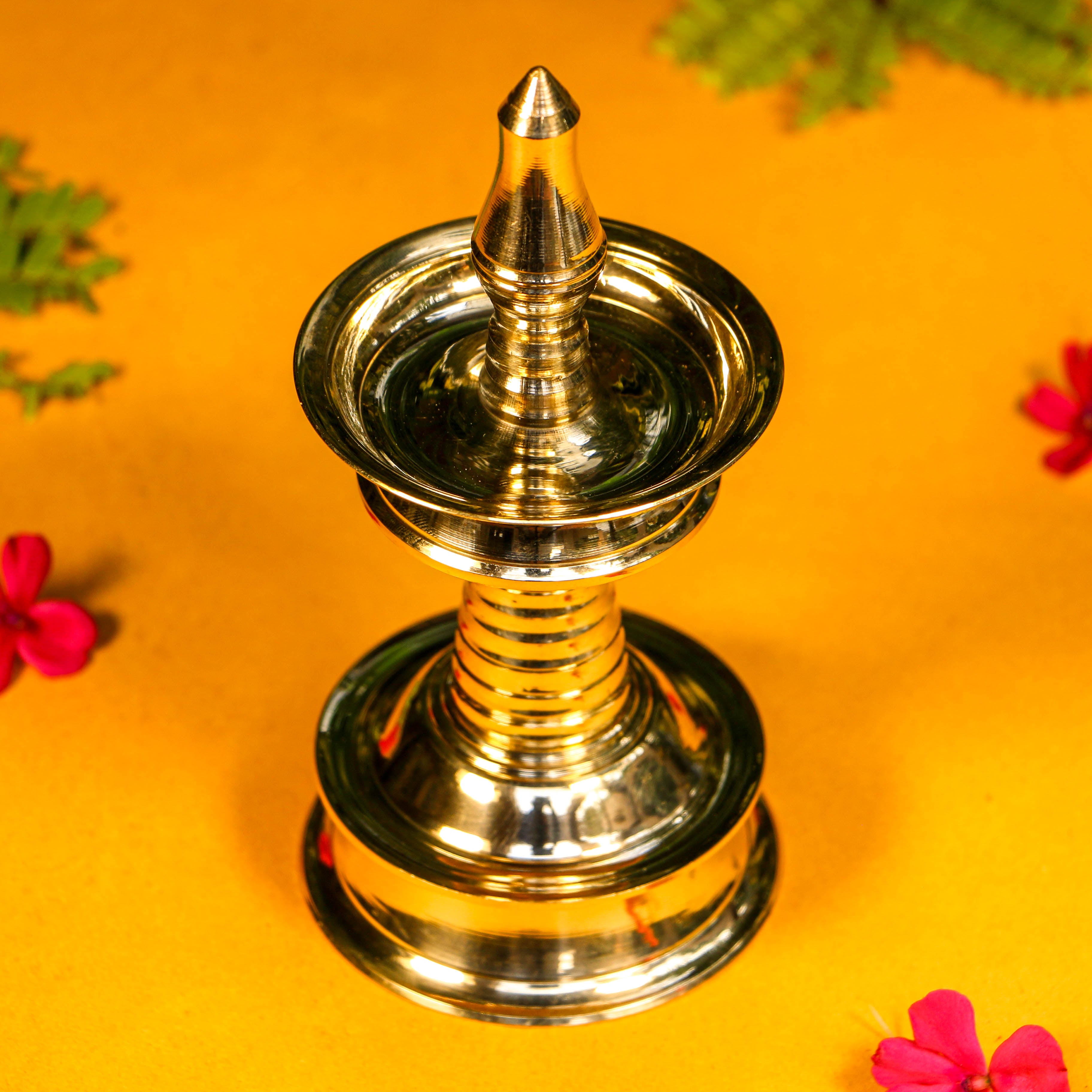 100% Pure Brass Pooja Mandala Deepam / Deepak / Diya - Medium Height - 12 cms