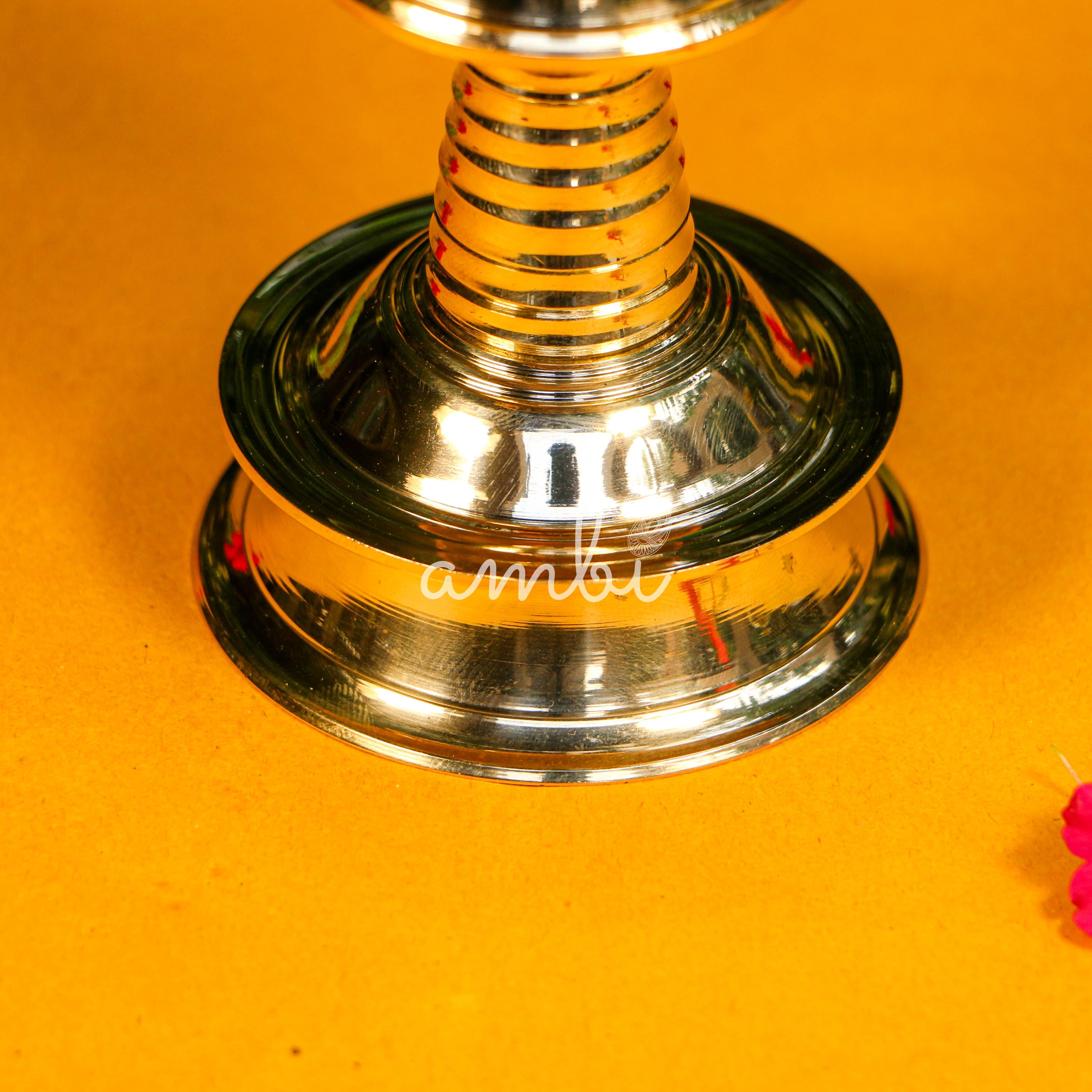 100% Pure Brass Pooja Mandala Deepam / Deepak / Diya - Medium Height - 12 cms