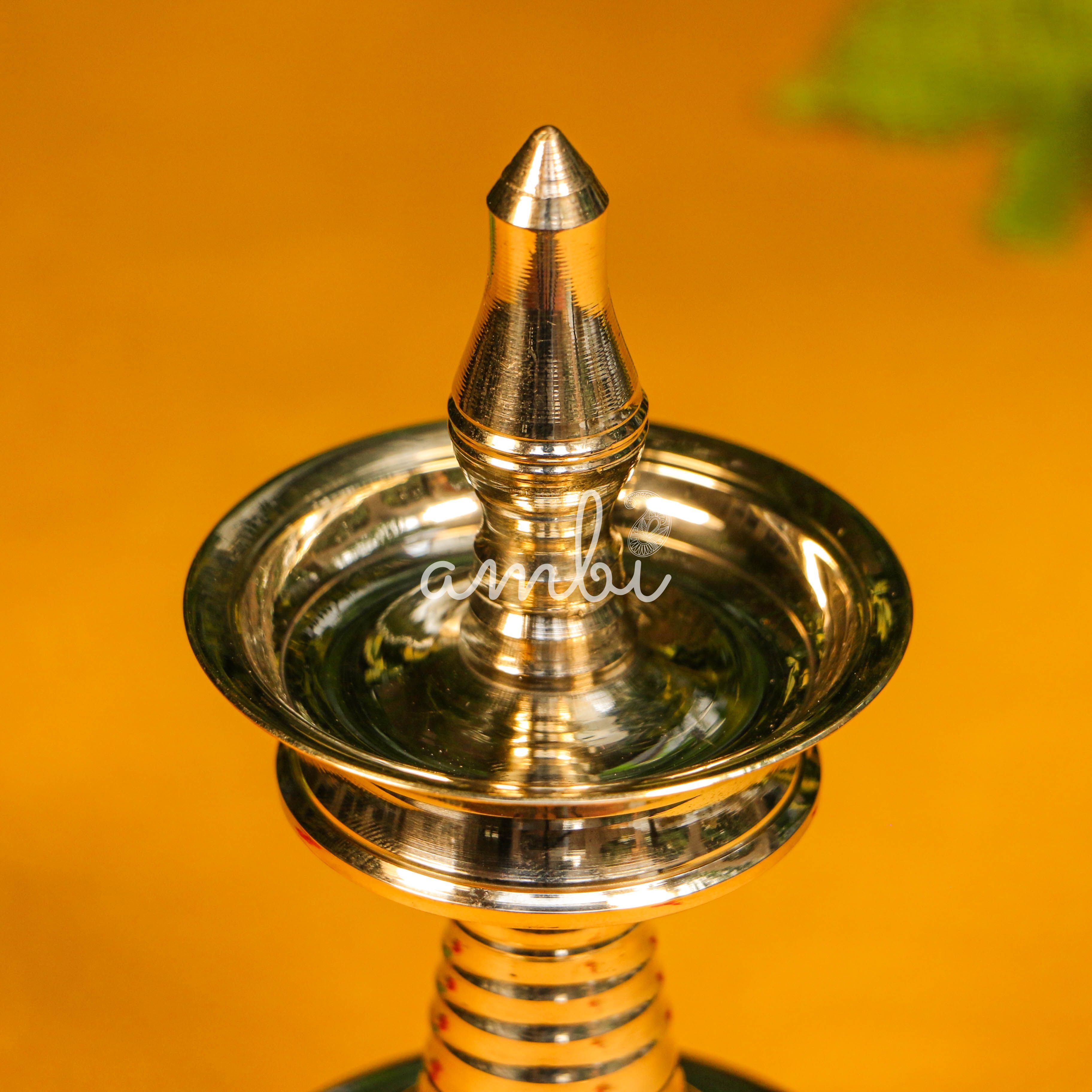 100% Pure Brass Pooja Mandala Deepam / Deepak / Diya - Medium Height - 12 cms