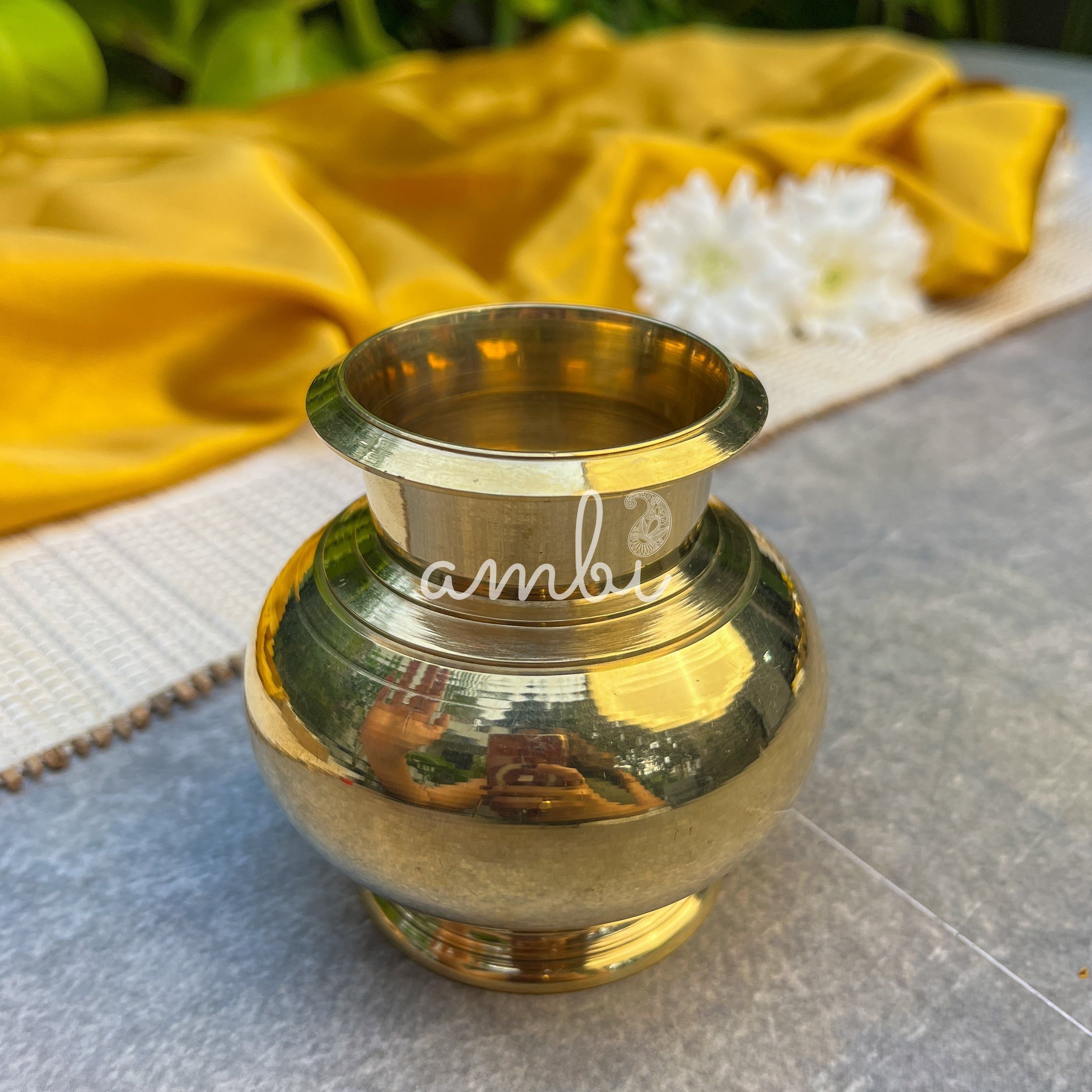Ambi 100% Pure Brass Pooja Madrasi Lota for Pooja / Abhishek -4 Inches - Heavy Make
