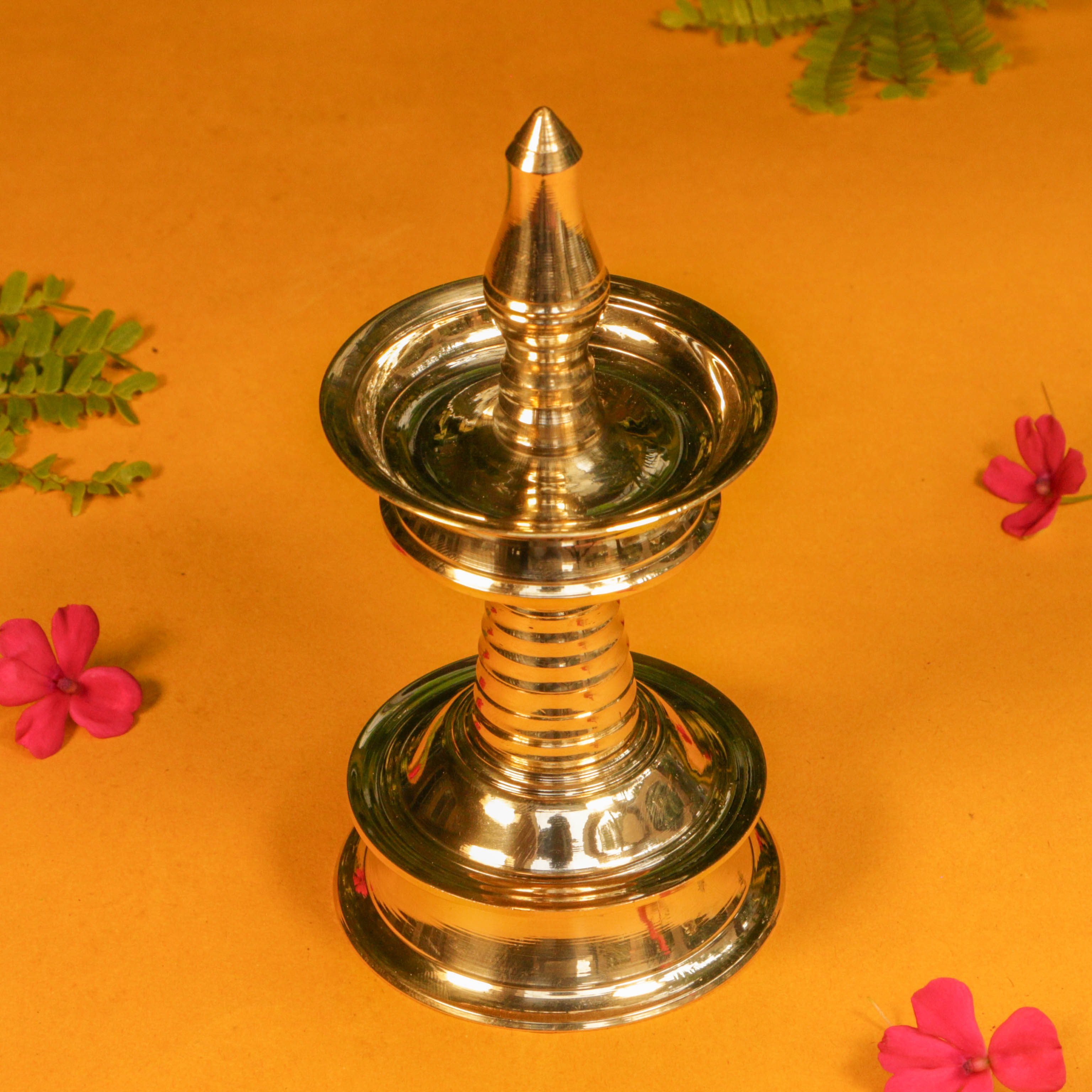 100% Pure Brass Pooja Mandala Deepam / Deepak / Diya - Medium Height - 12 cms