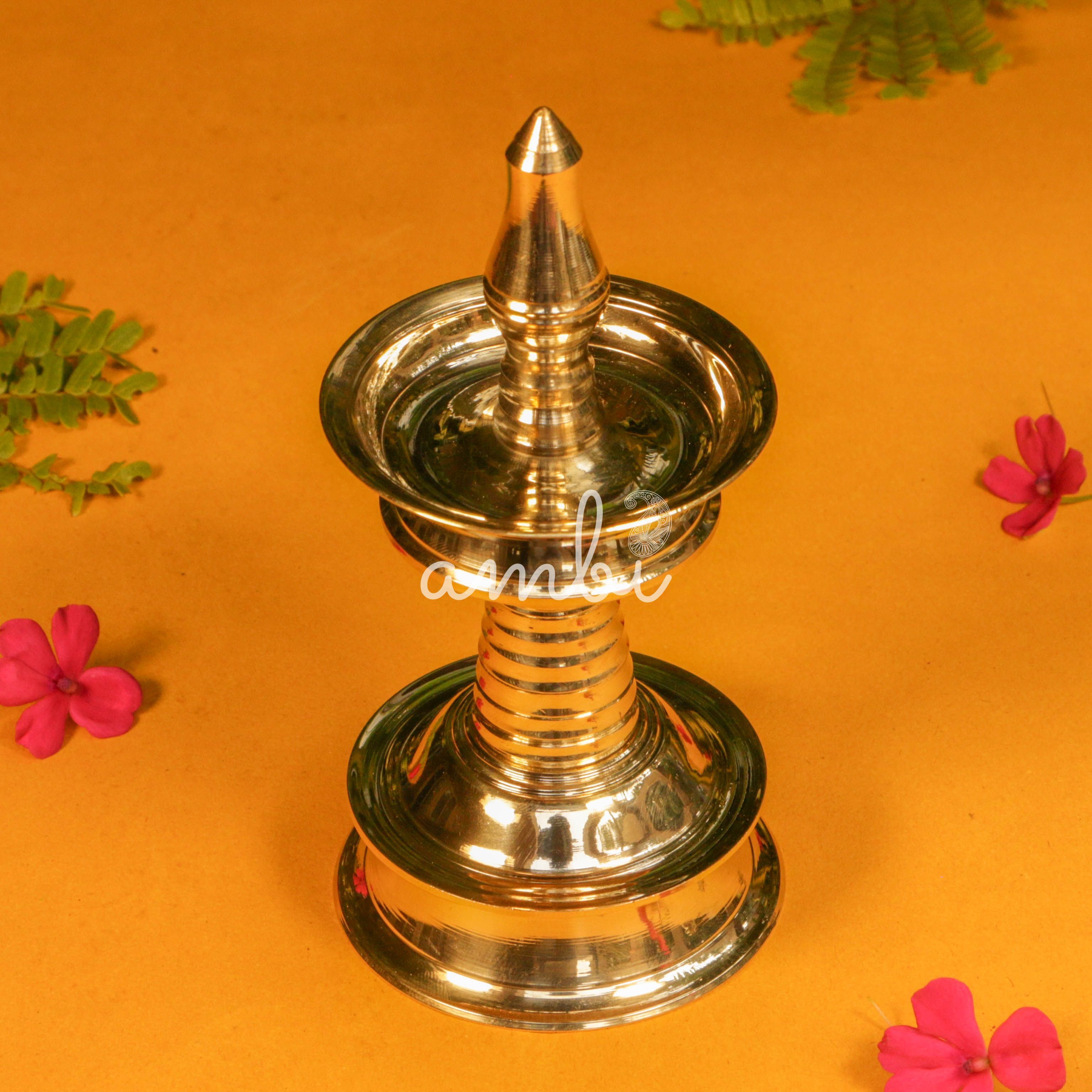 100% Pure Brass Pooja Mandala Deepam / Deepak / Diya - Medium Height - 12 cms