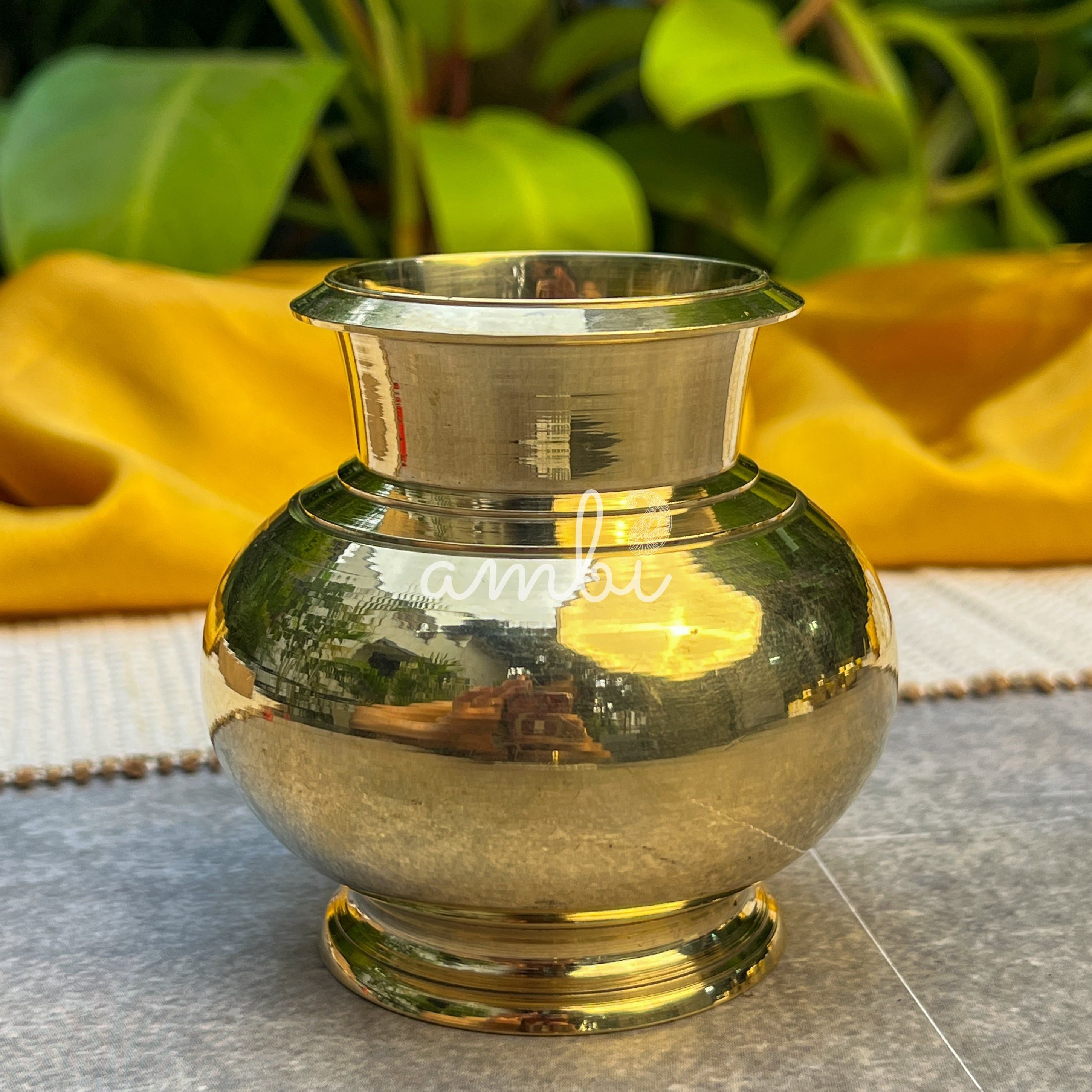Ambi 100% Pure Brass Pooja Madrasi Lota for Pooja / Abhishek -4 Inches - Heavy Make
