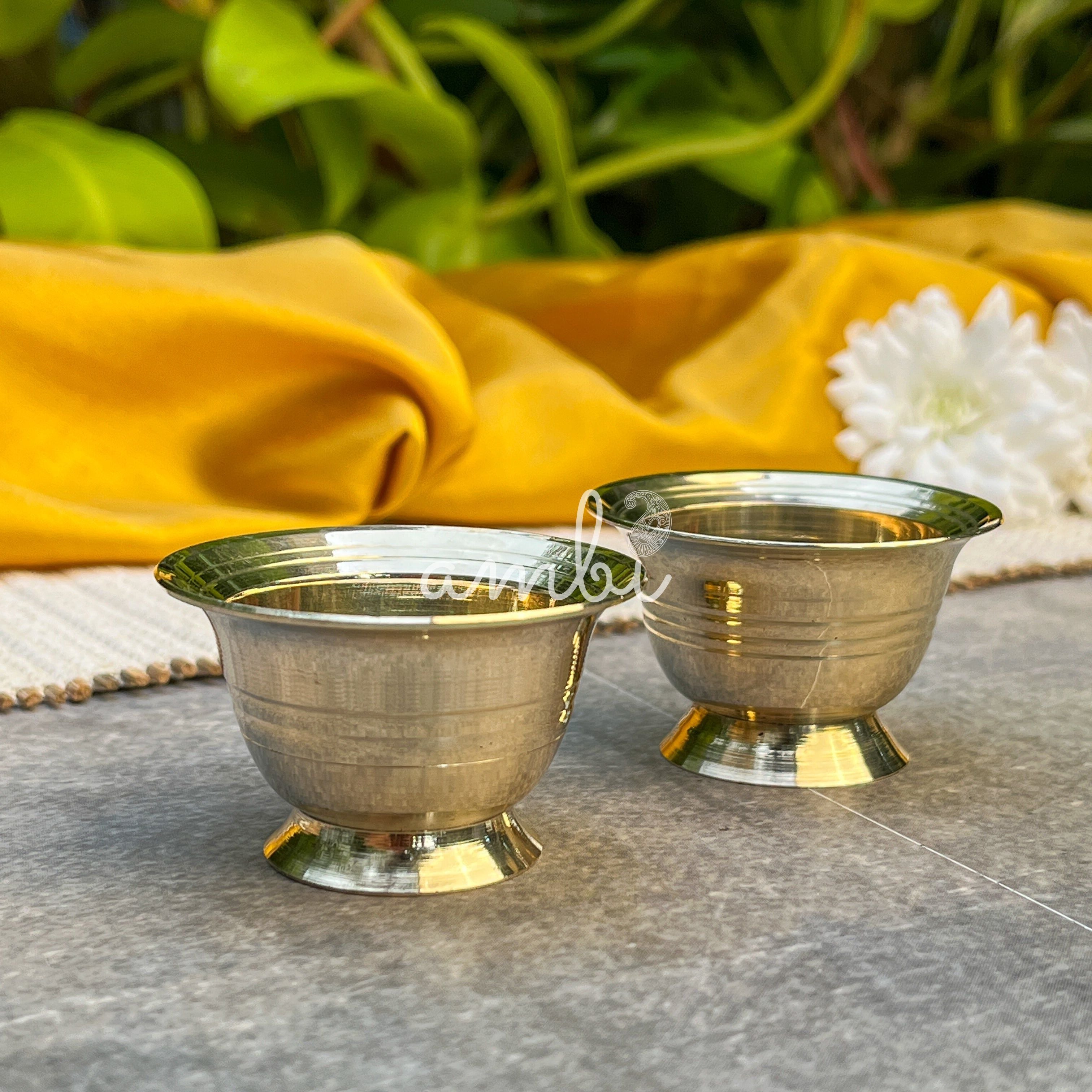 AMBI Pure 100% Brass Small Prasad Katori / Dip Bowl - Set of 4