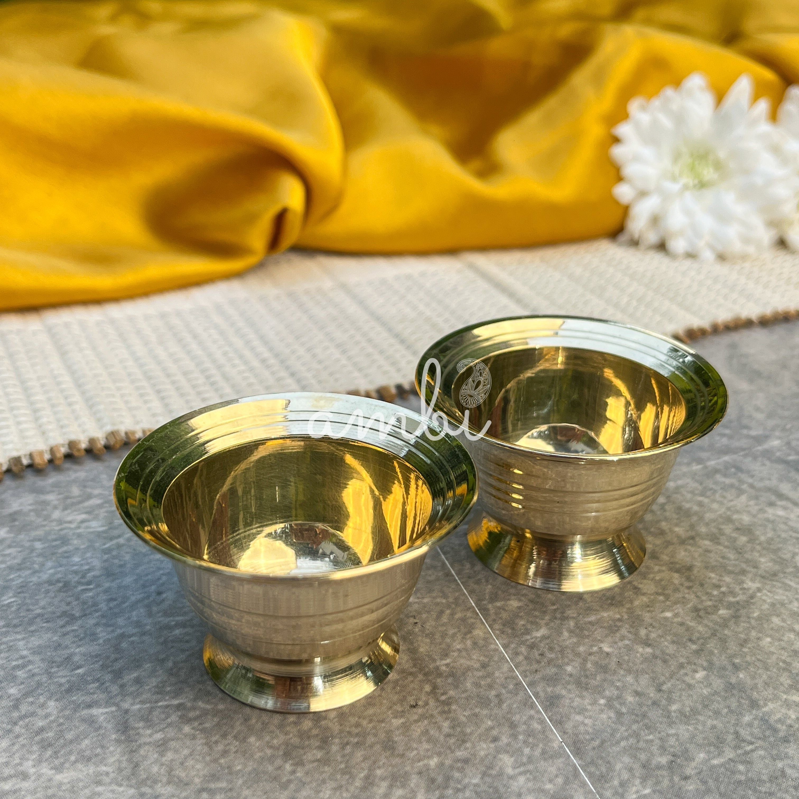 AMBI Pure 100% Brass Small Prasad Katori / Dip Bowl - Set of 4