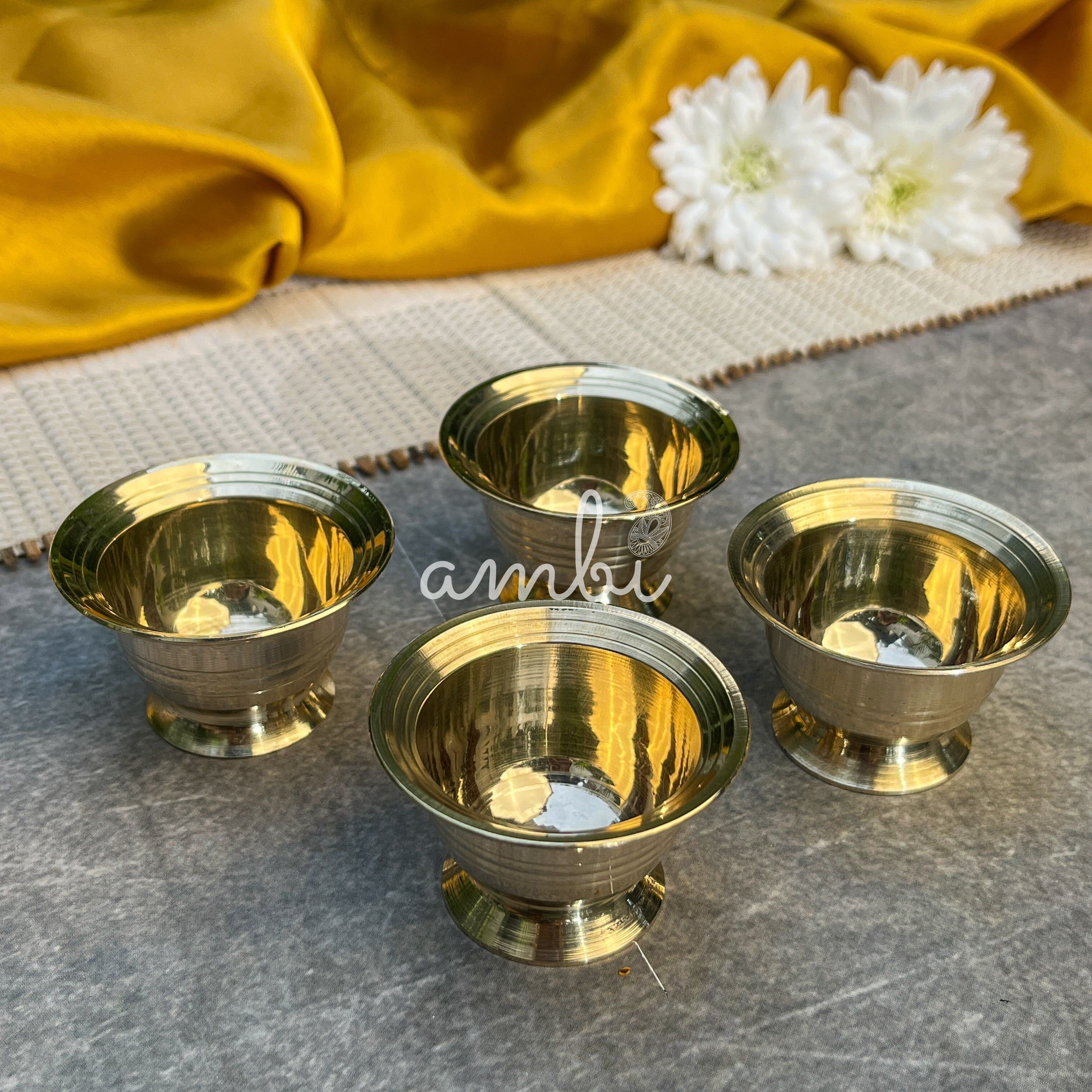 AMBI Pure 100% Brass Small Prasad Katori / Dip Bowl - Set of 4