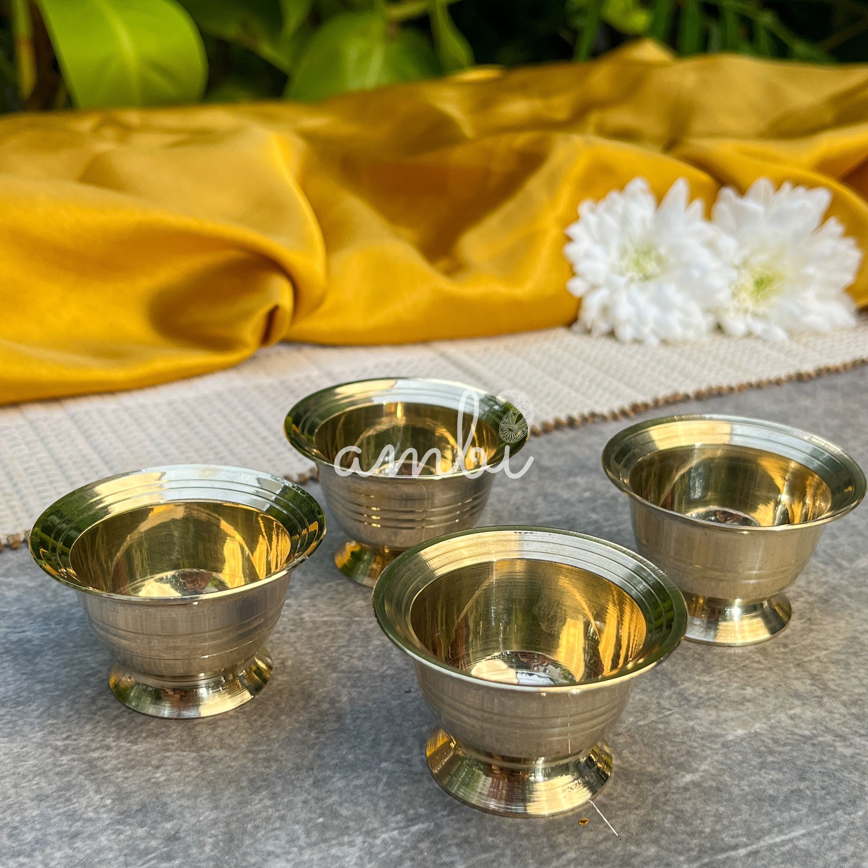 AMBI Pure 100% Brass Small Prasad Katori / Dip Bowl - Set of 4