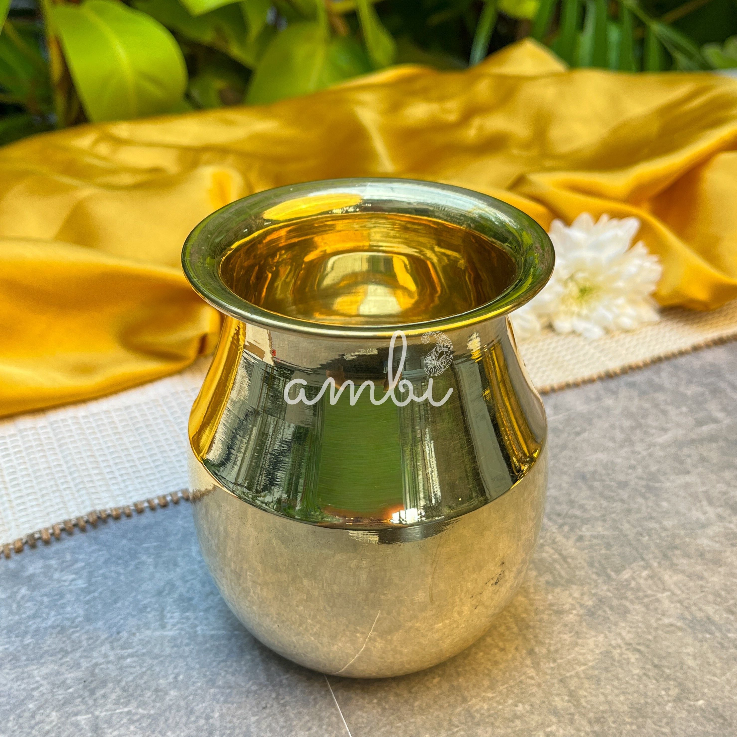 Ambi Elegant Satari Pure 100% Brass Puja Lota (Medium) - 450 ML