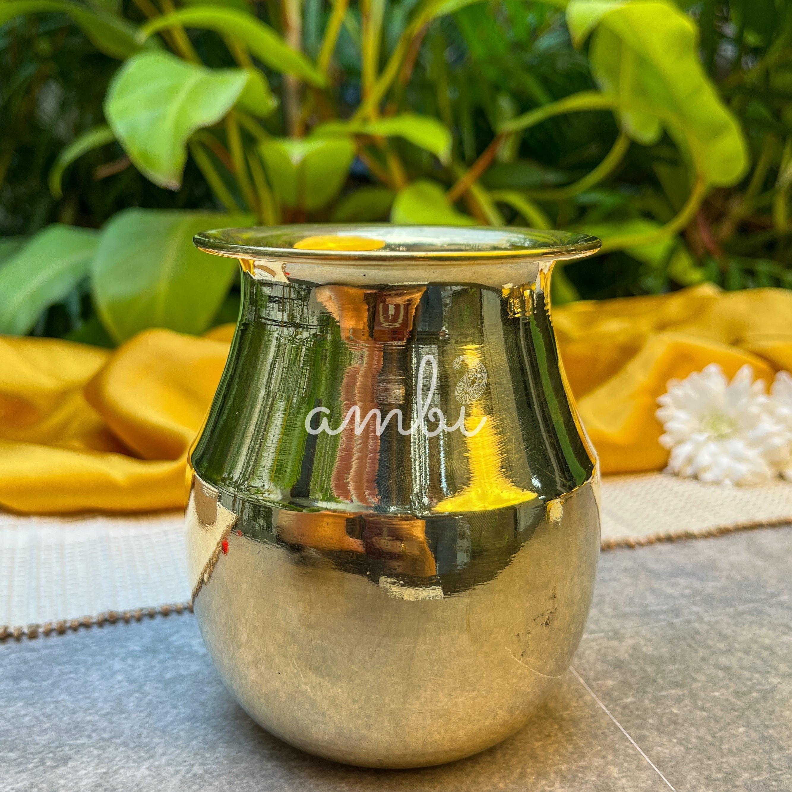 Ambi Elegant Satari Pure 100% Brass Puja Lota (Medium) - 450 ML