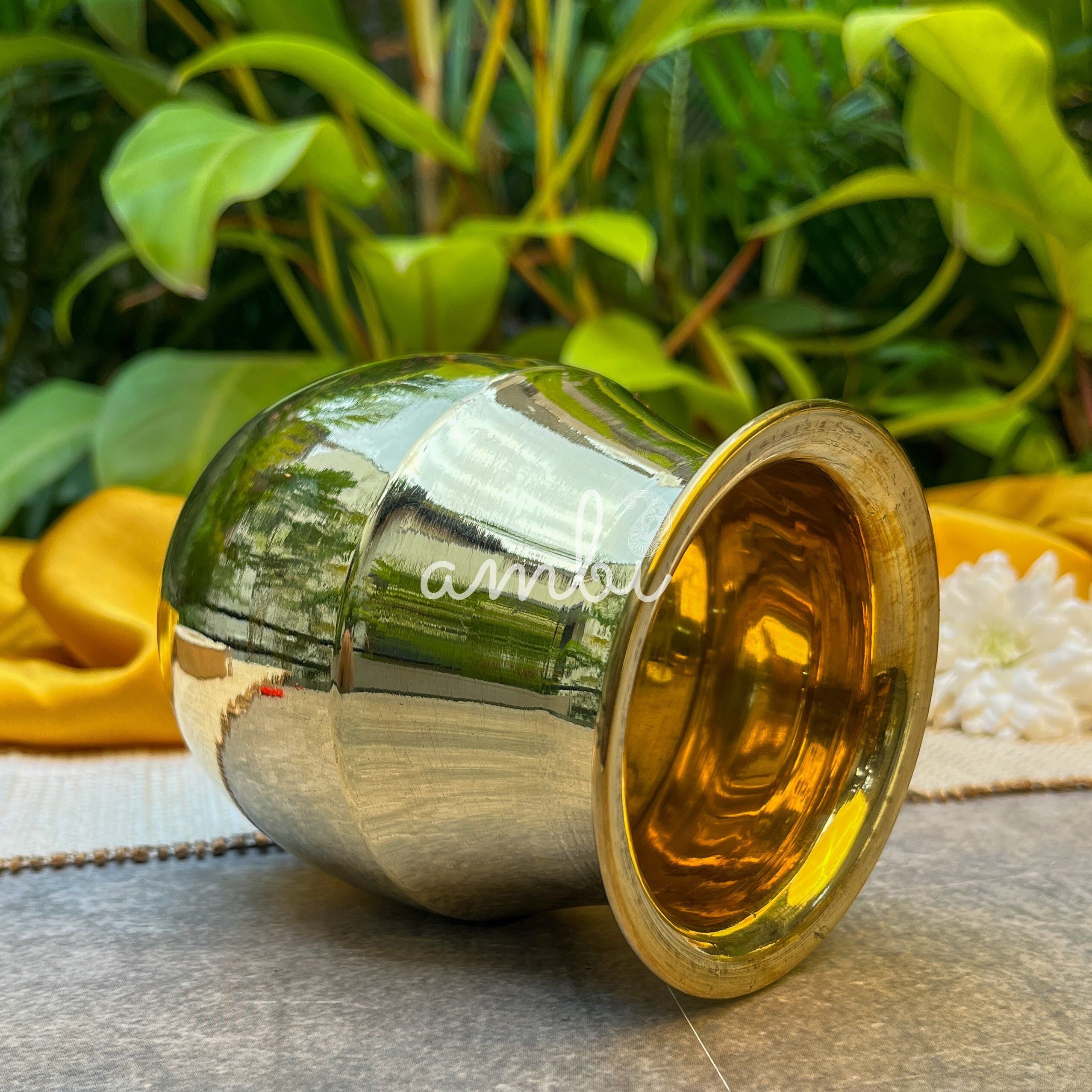Ambi Elegant Satari Pure 100% Brass Puja Lota (Medium) - 450 ML