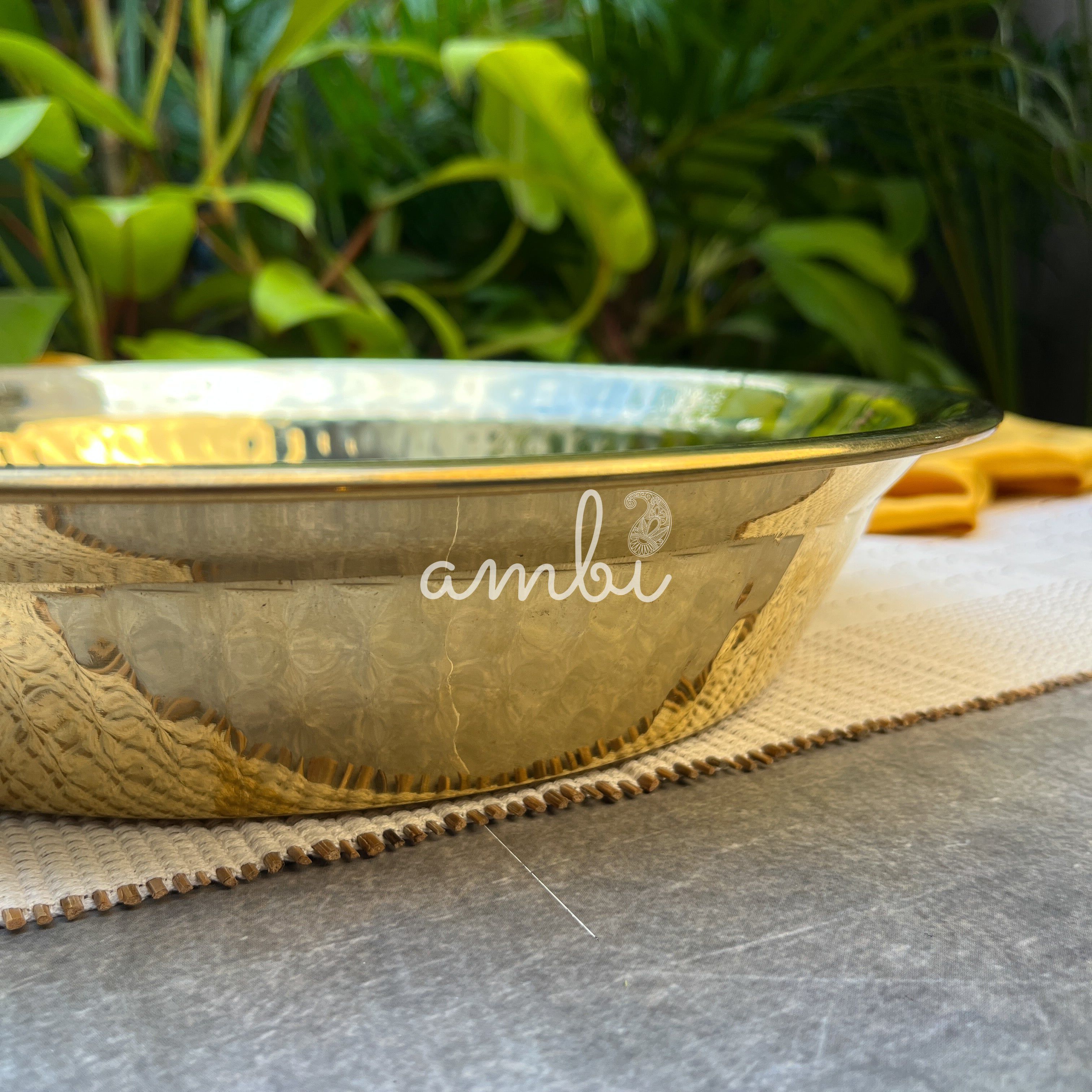 Ambi 100% Pure Brass Traditional Mandala Etched Parat - 13 inches diameter