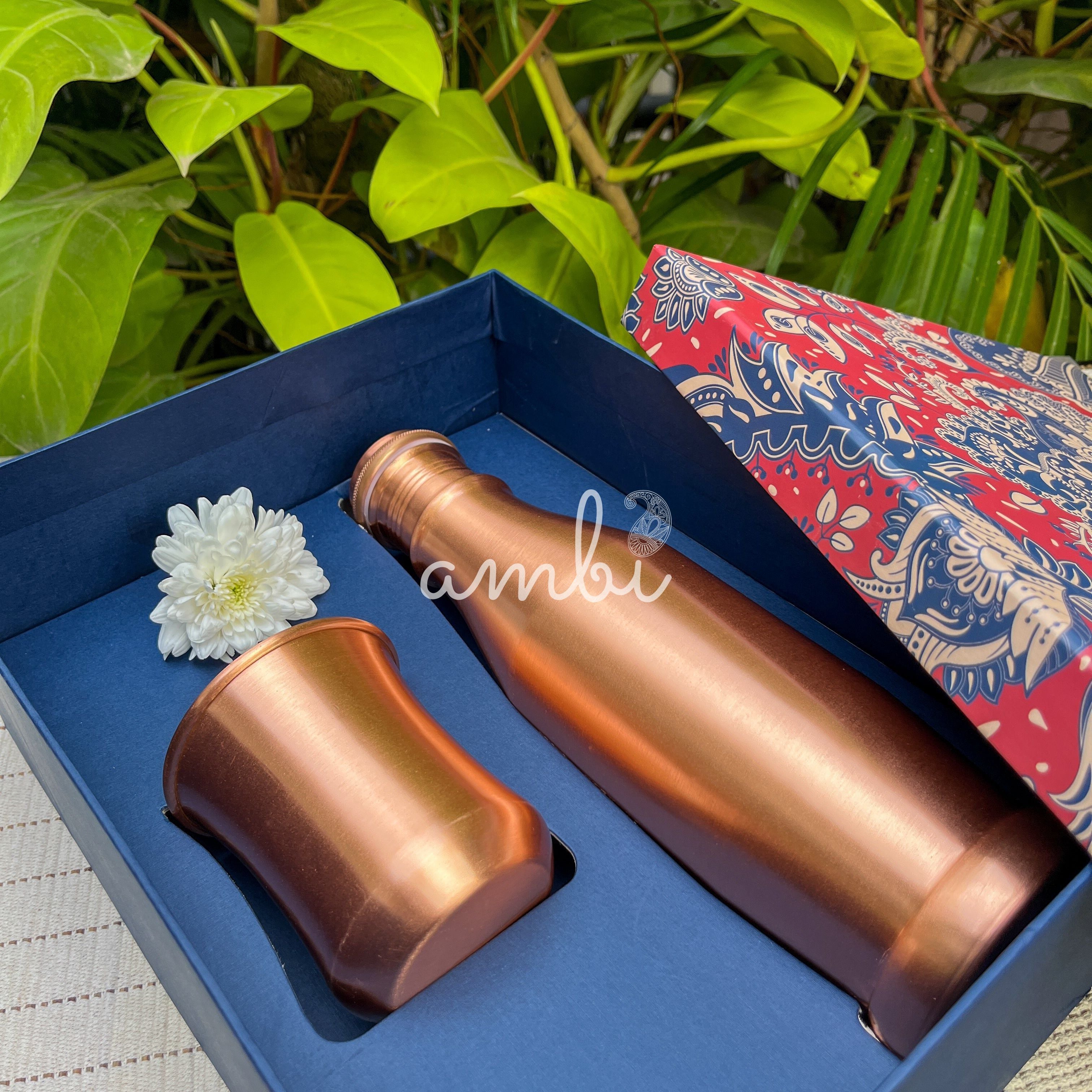 Ambi Pure Copper Bottle & Glass Set with Gift Box – Traditional Elegance (1 Bottle + 1 Glasses)