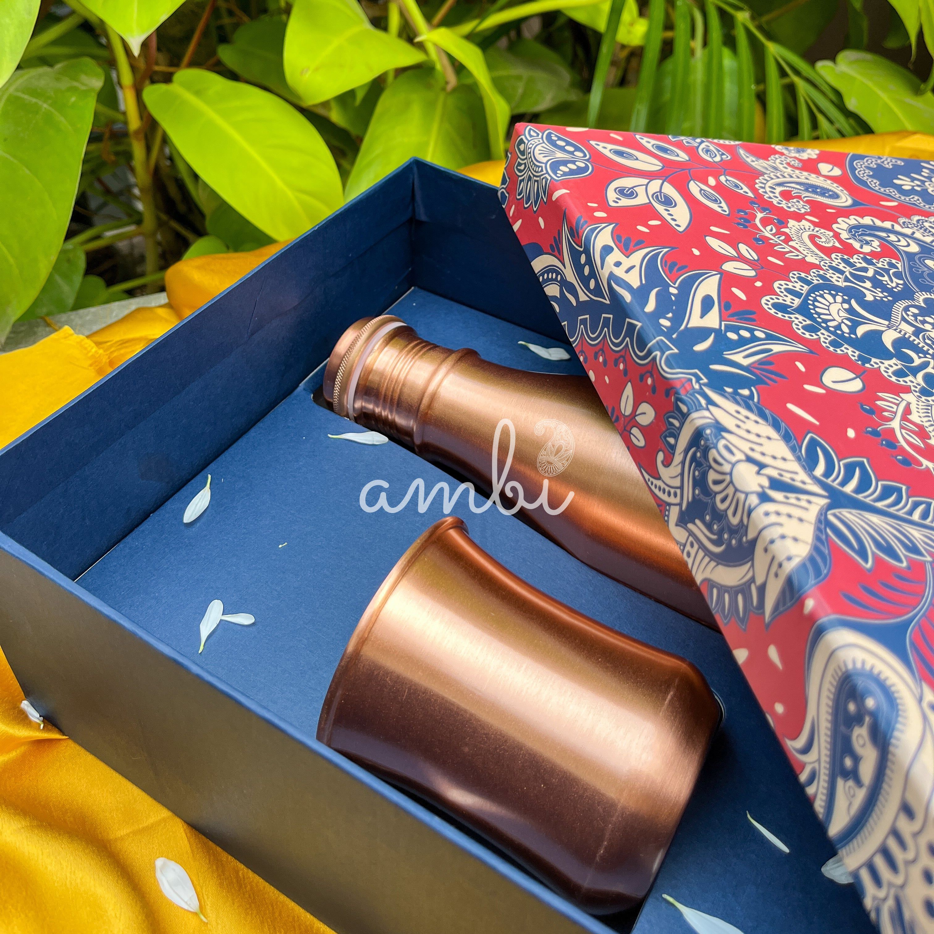 Ambi Pure Copper Bottle & Glass Set with Gift Box – Traditional Elegance (1 Bottle + 1 Glasses)