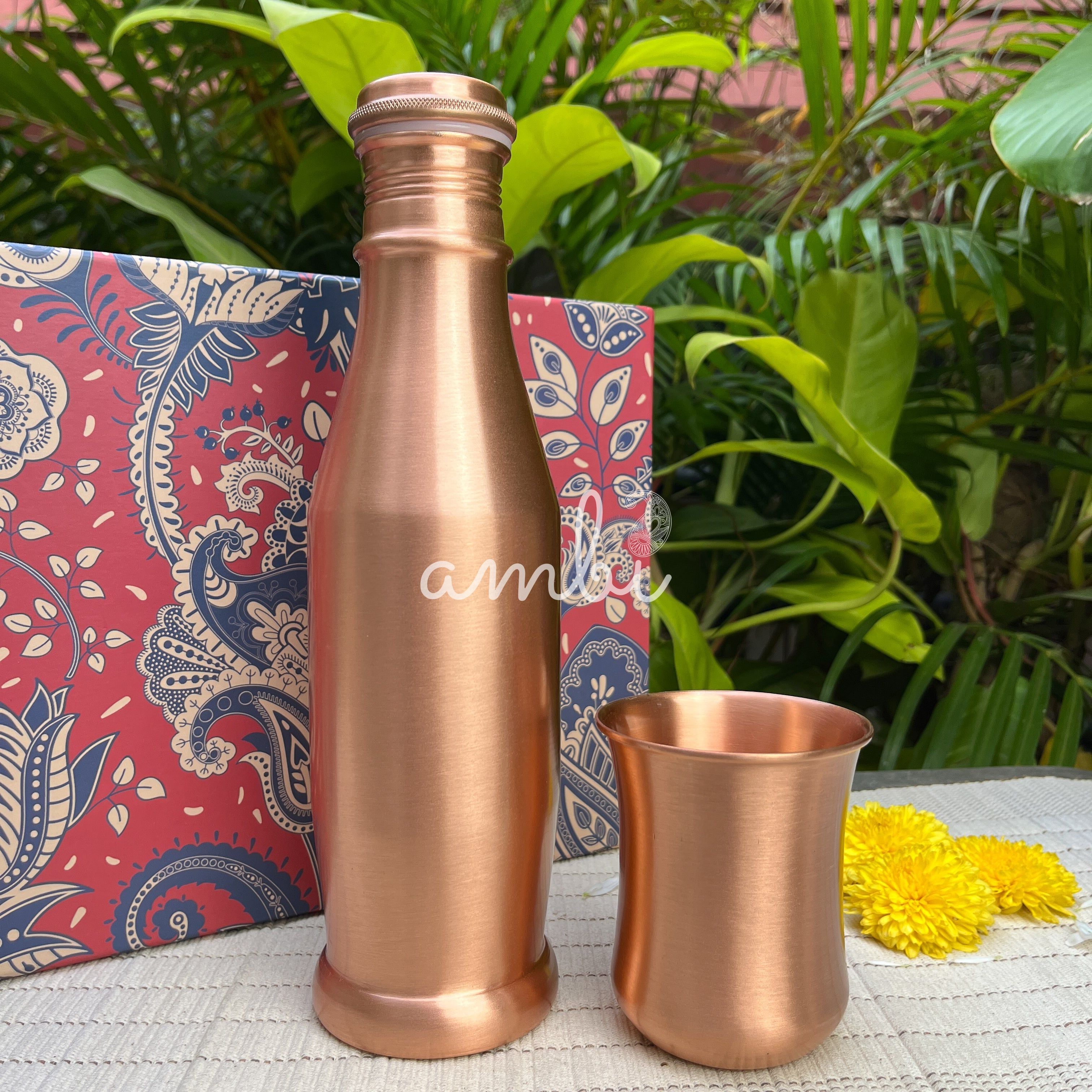 Ambi Pure Copper Bottle & Glass Set with Gift Box – Traditional Elegance (1 Bottle + 1 Glasses)