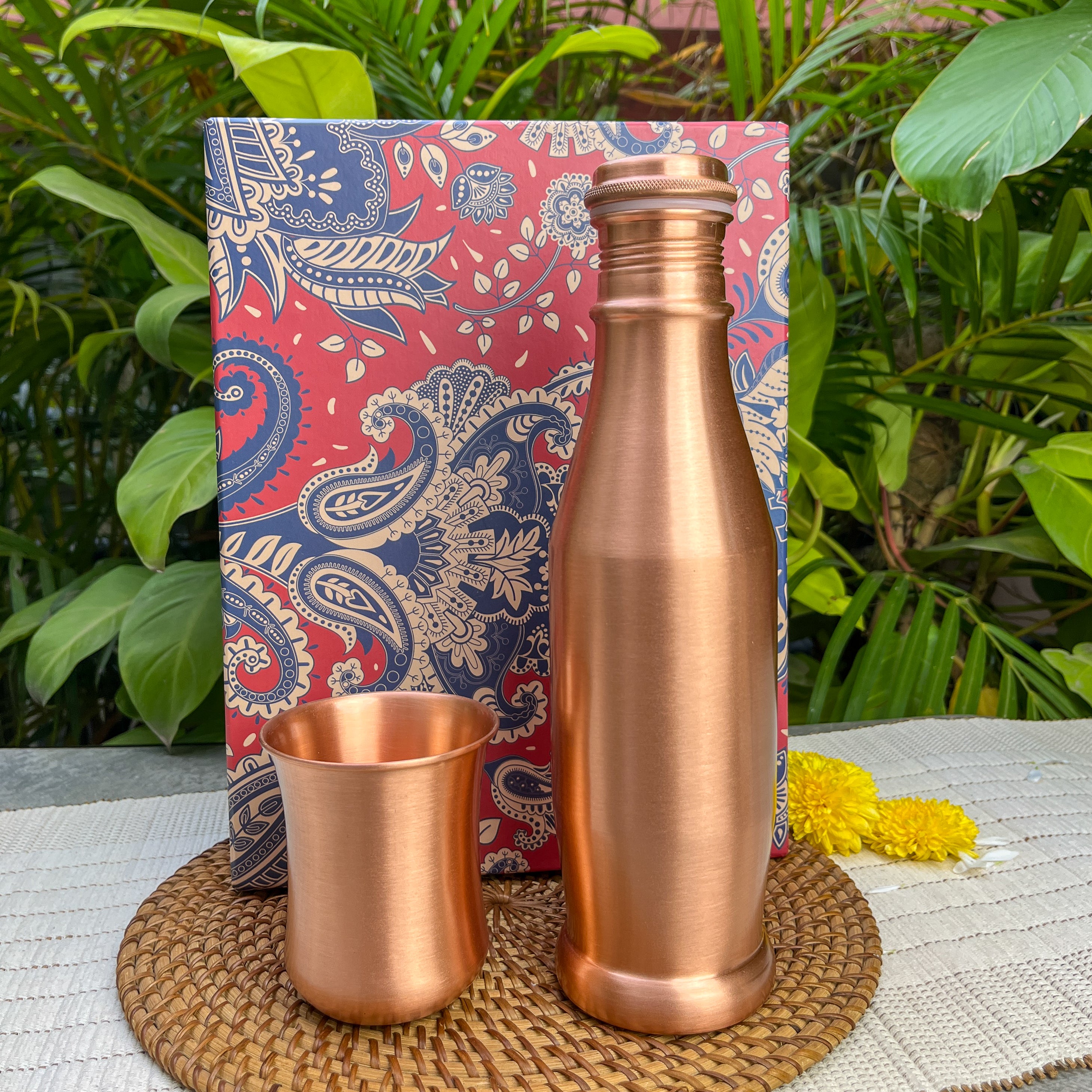 Ambi Pure Copper Bottle & Glass Set with Gift Box – Traditional Elegance (1 Bottle + 1 Glasses)