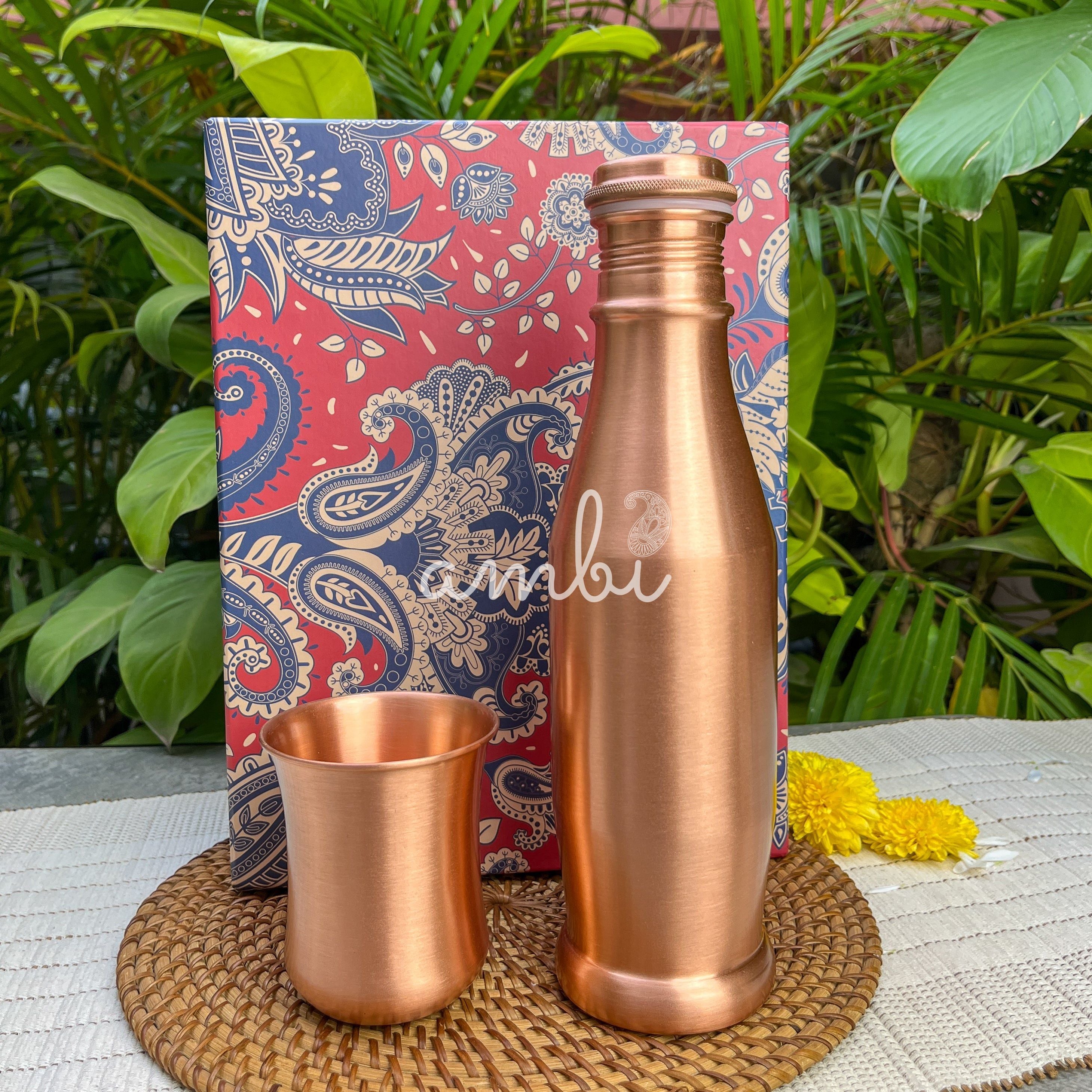 Ambi Pure Copper Bottle & Glass Set with Gift Box – Traditional Elegance (1 Bottle + 1 Glasses)