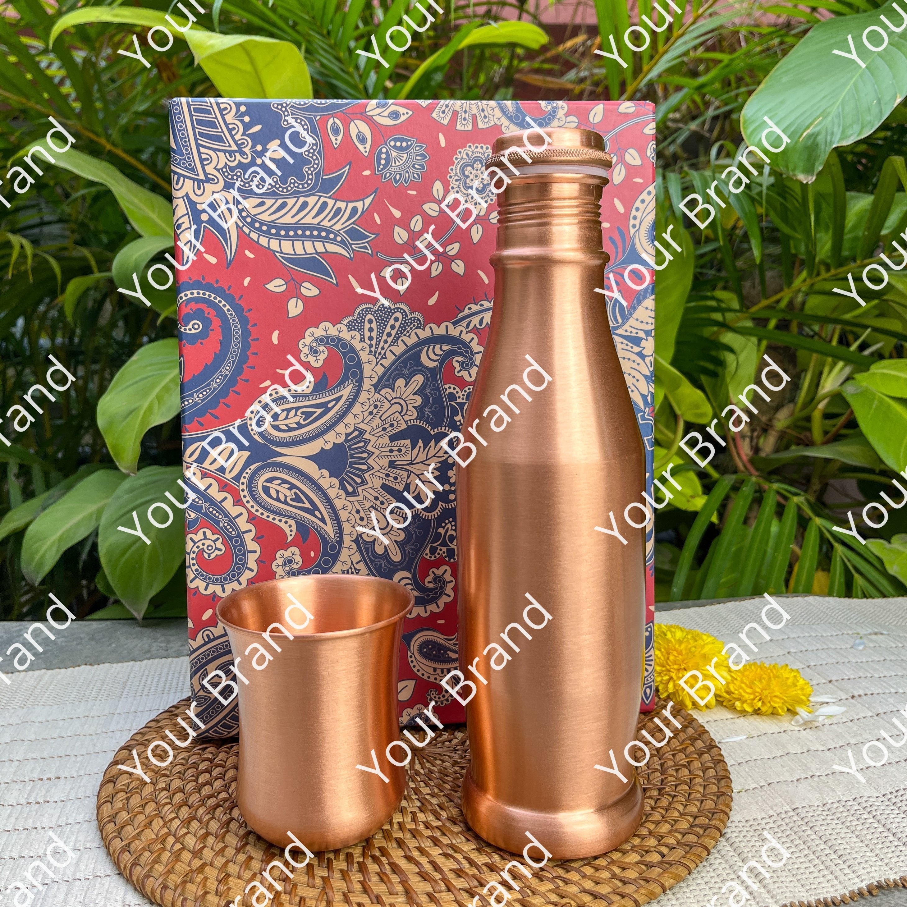 Ambi Pure Copper Bottle & Glass Set with Gift Box – Traditional Elegance (1 Bottle + 1 Glasses)