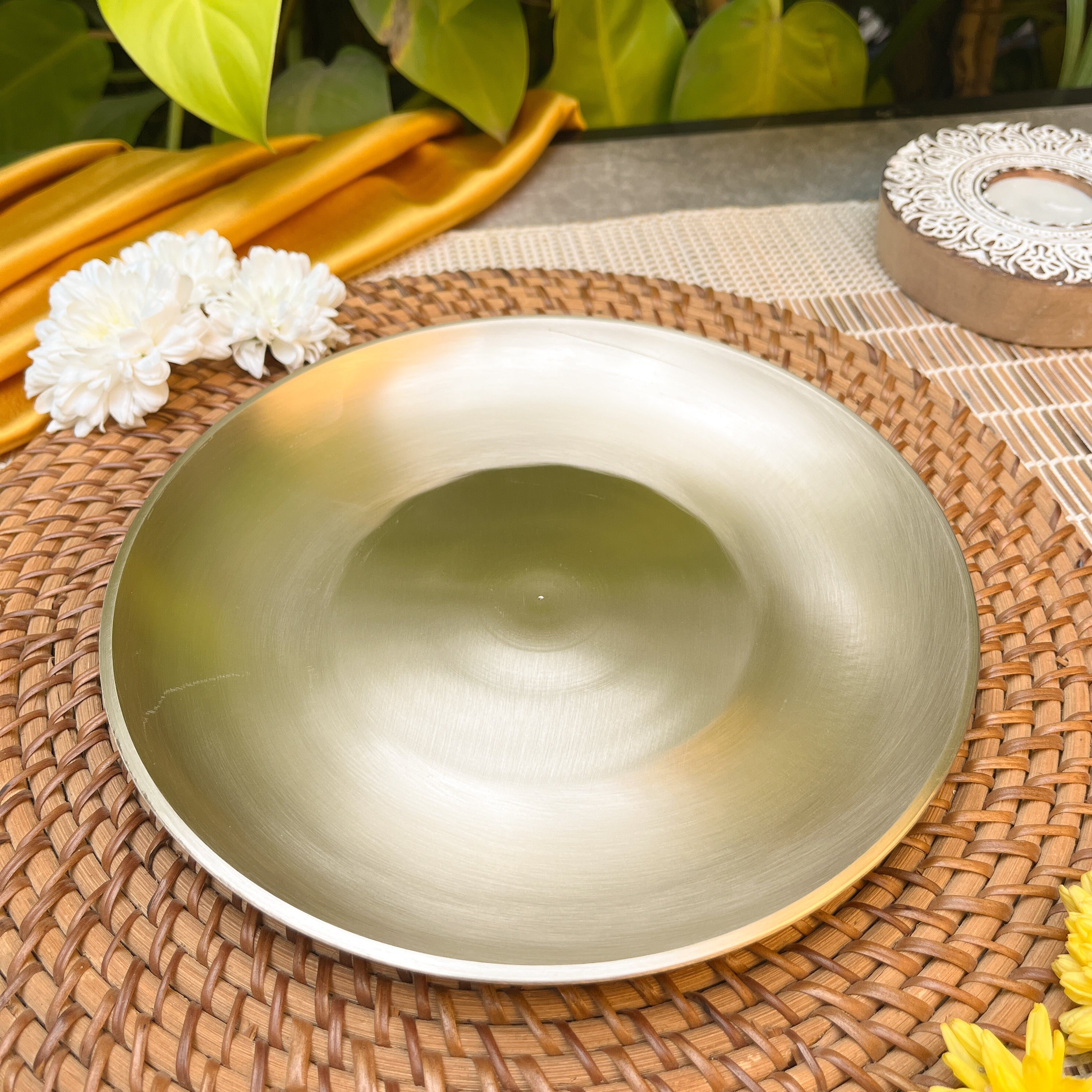 AMBI 100% Pure Lead Free Kansa Pasta Plate / Thali / Pooja Plate / Kids Plate - 8 Inch