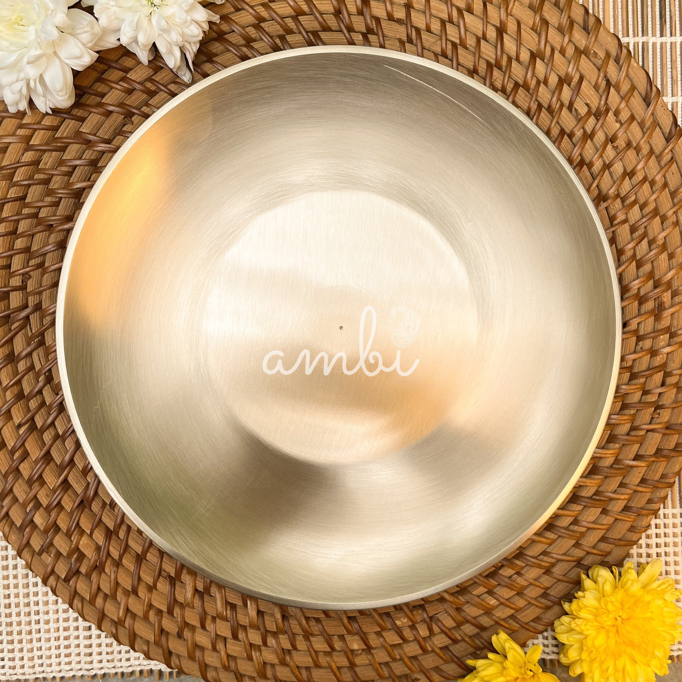 AMBI 100% Pure Lead Free Kansa Pasta Plate / Thali / Pooja Plate / Kids Plate - 8 Inch