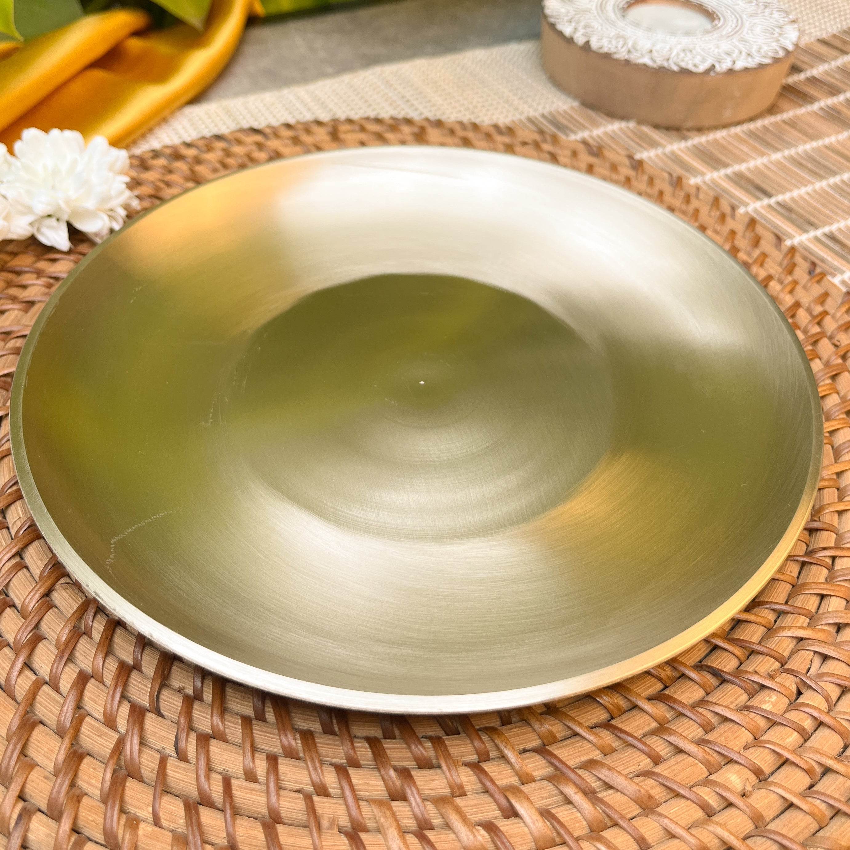 AMBI 100% Pure Lead Free Kansa Pasta Plate / Thali / Pooja Plate / Kids Plate - 8 Inch