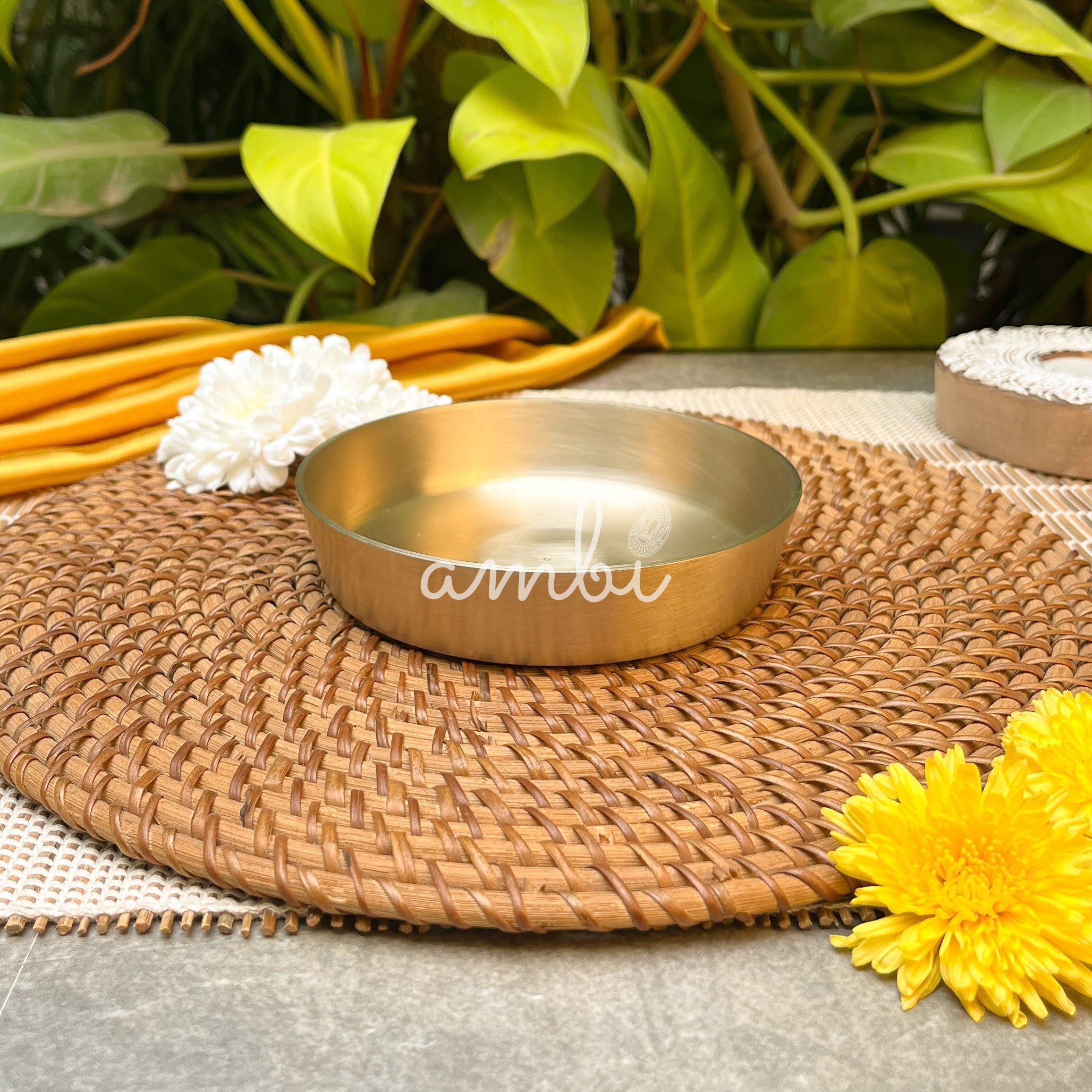 AMBI 100% Pure Lead Free Kansa Small Plate Handcrafted, Durable, Elegant | Dahiwada Plate | Dessert Plate | Puja Plate - 5 Inch