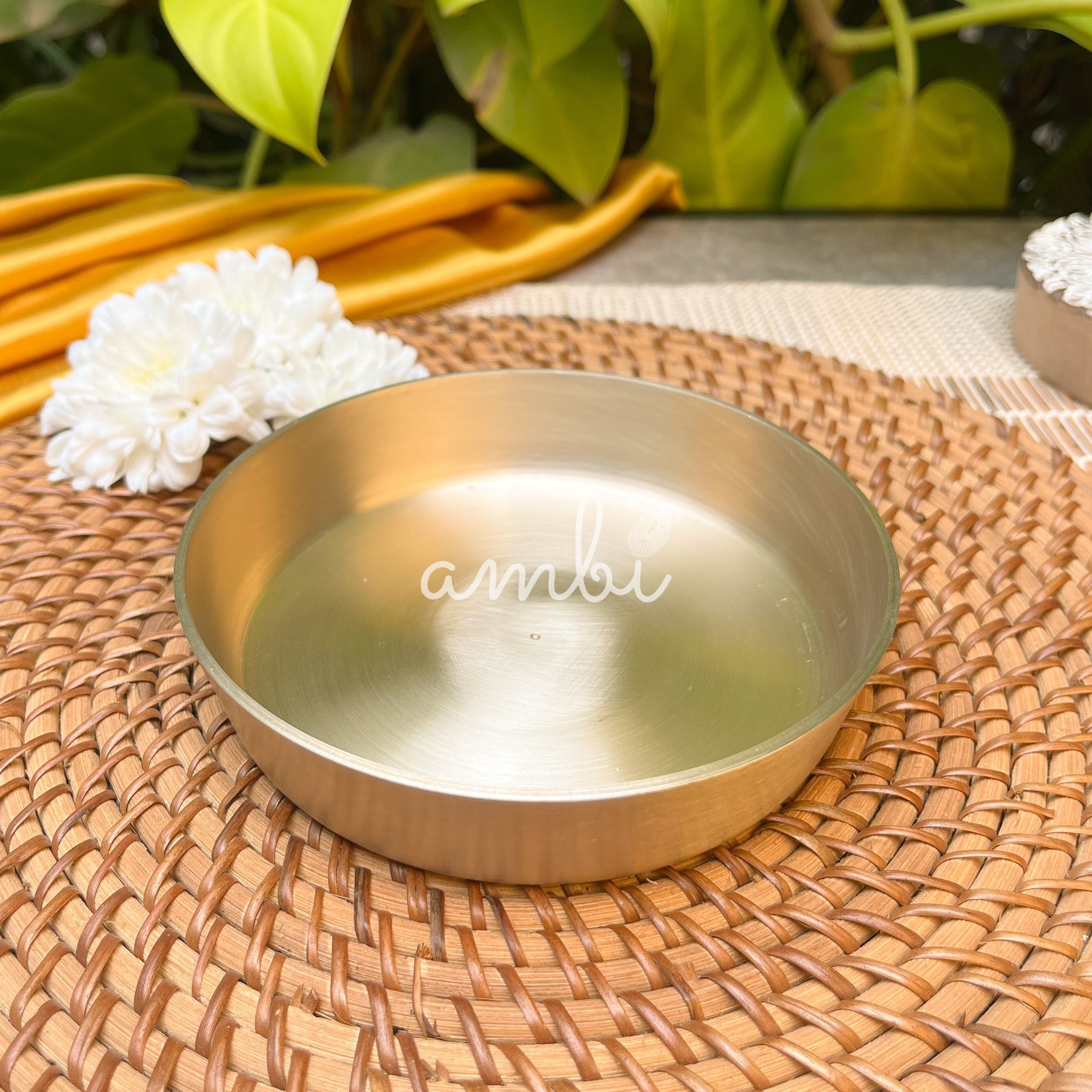 AMBI 100% Pure Lead Free Kansa Small Plate Handcrafted, Durable, Elegant | Dahiwada Plate | Dessert Plate | Puja Plate - 5 Inch