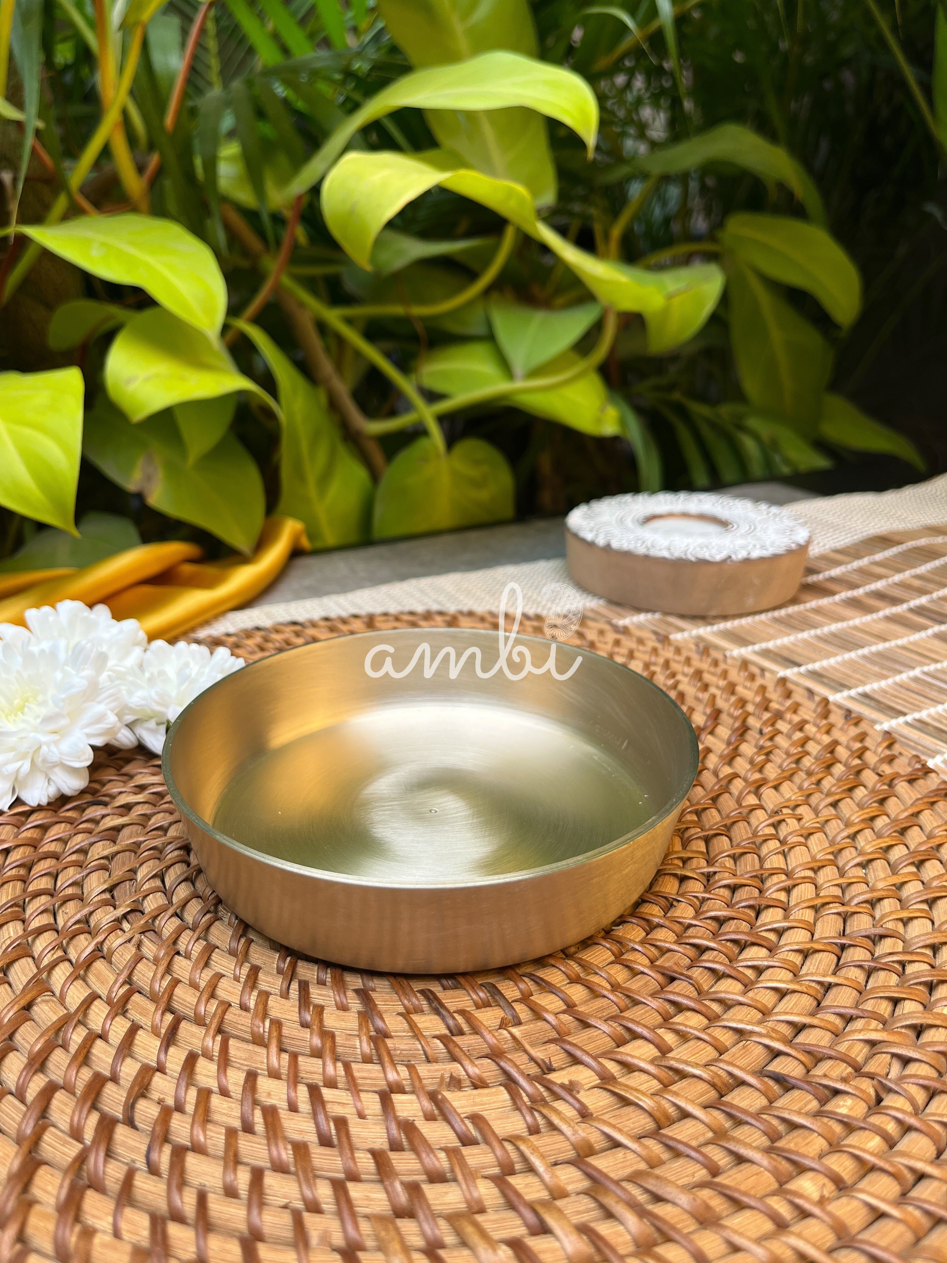 AMBI 100% Pure Lead Free Kansa Small Plate Handcrafted, Durable, Elegant | Dahiwada Plate | Dessert Plate | Puja Plate - 5 Inch