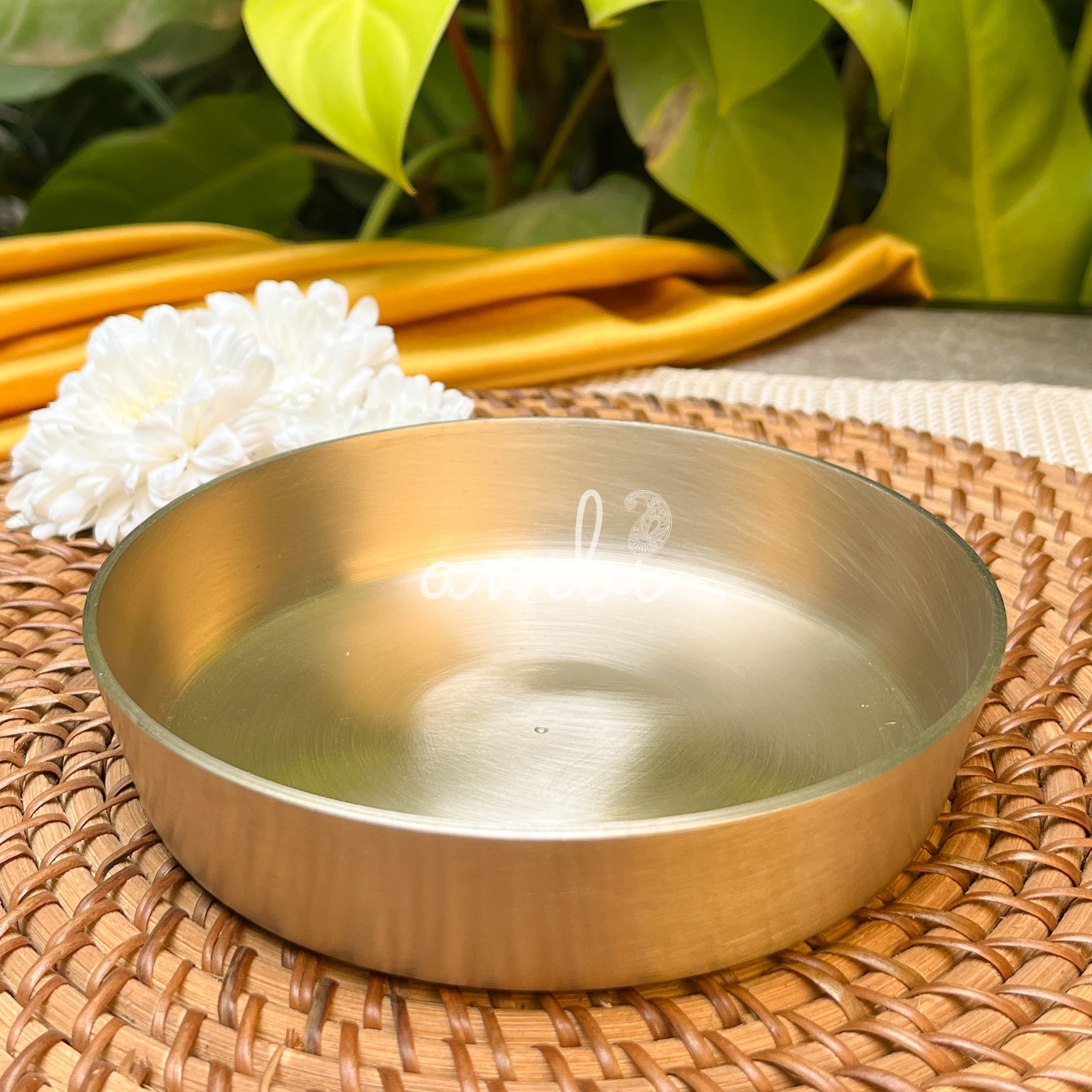 AMBI 100% Pure Lead Free Kansa Small Plate Handcrafted, Durable, Elegant | Dahiwada Plate | Dessert Plate | Puja Plate - 5 Inch