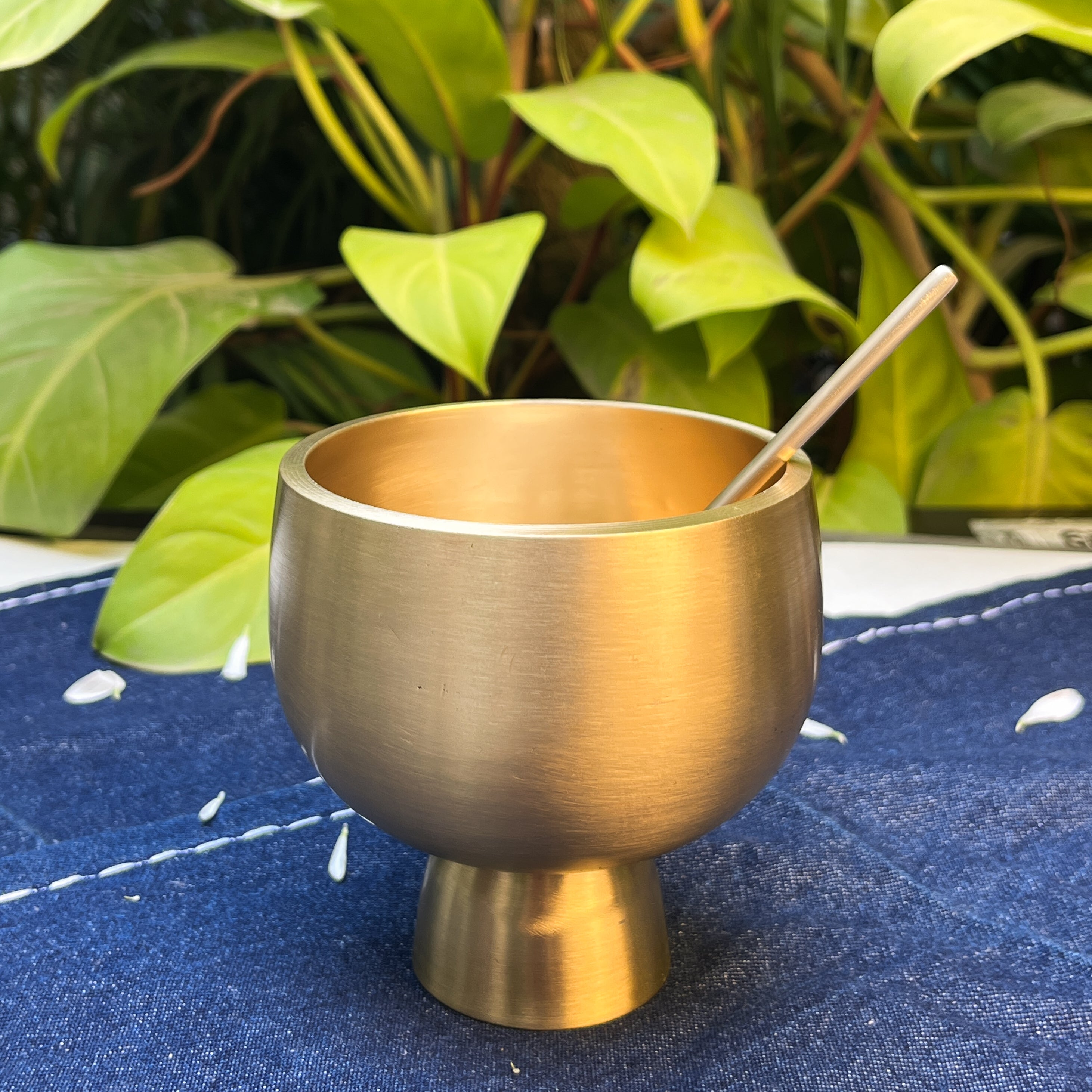 AMBI 100% Pure Lead Free Brass Dessert/Icecream Bowl & Matching Brass Spoon