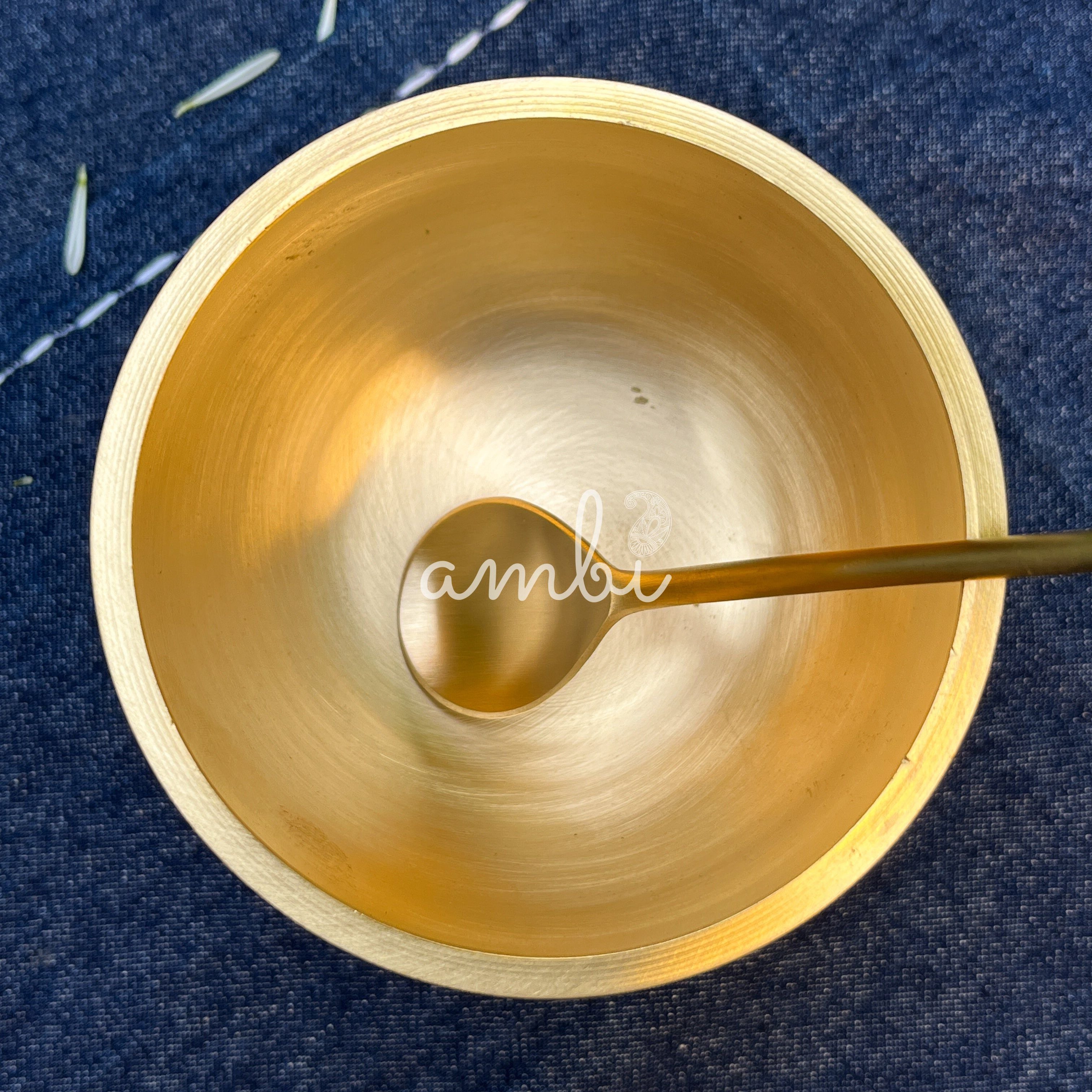 AMBI 100% Pure Lead Free Brass Dessert/Icecream Bowl & Matching Brass Spoon