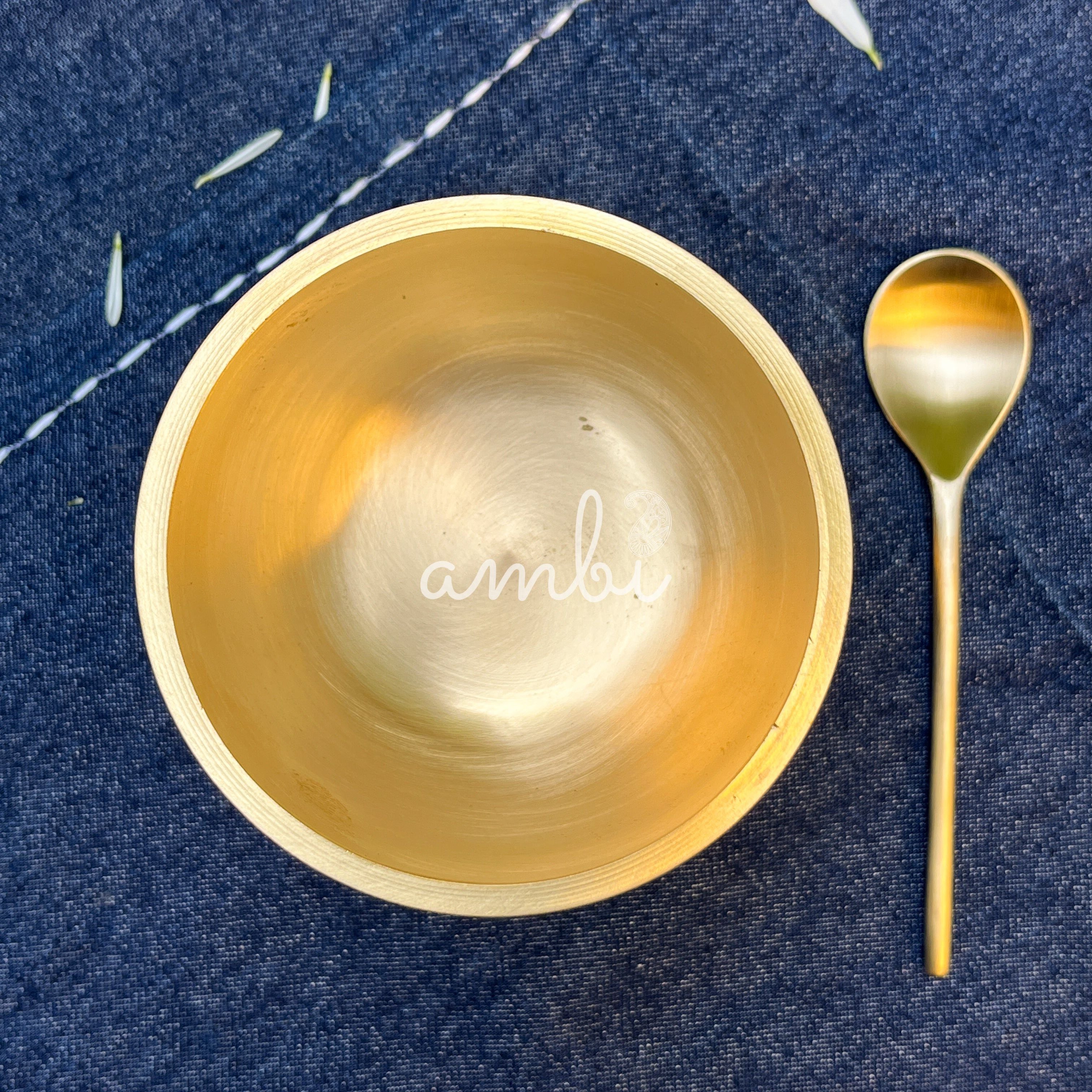 AMBI 100% Pure Lead Free Brass Dessert/Icecream Bowl & Matching Brass Spoon