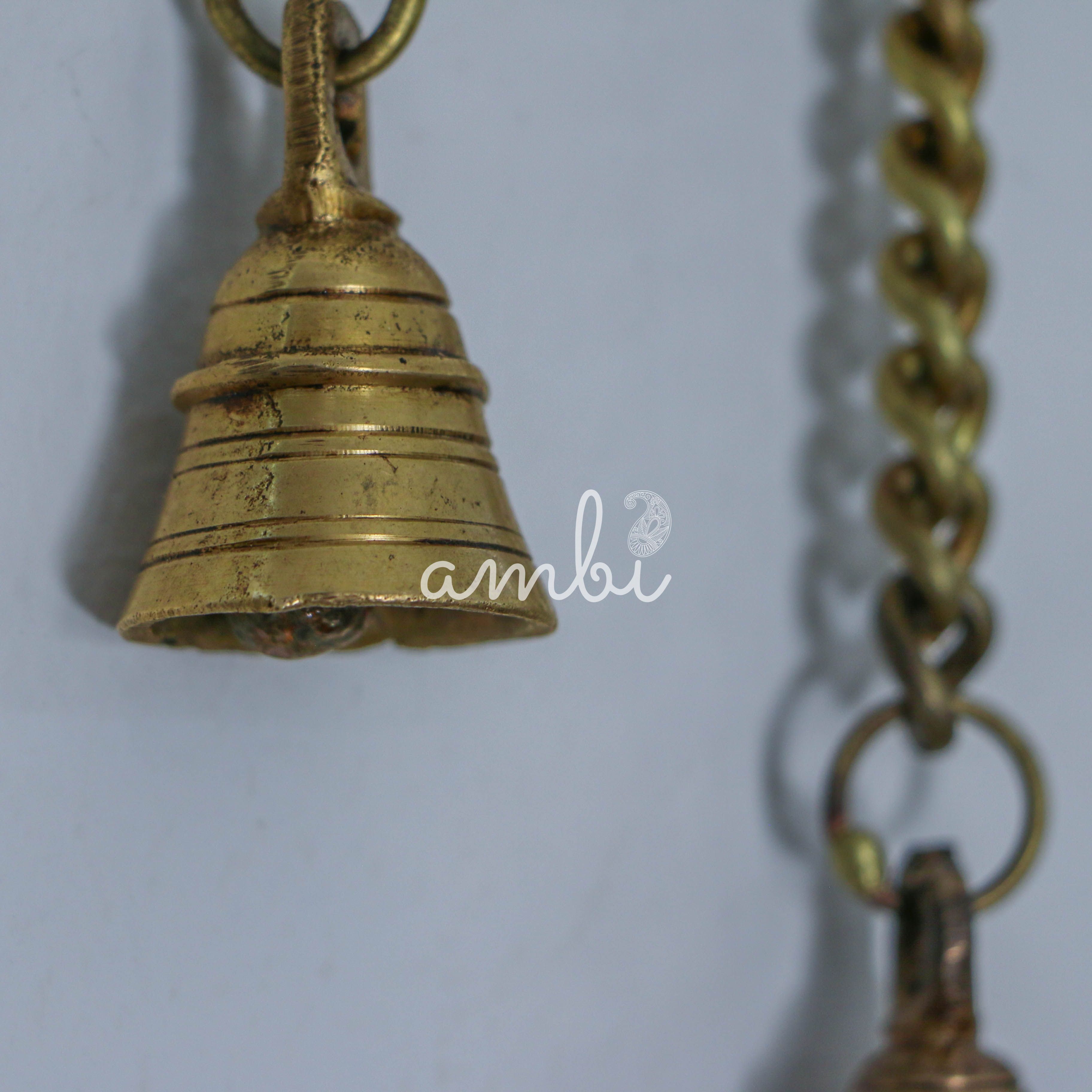 Pure Brass Antique Style Hanging Diya with Bells