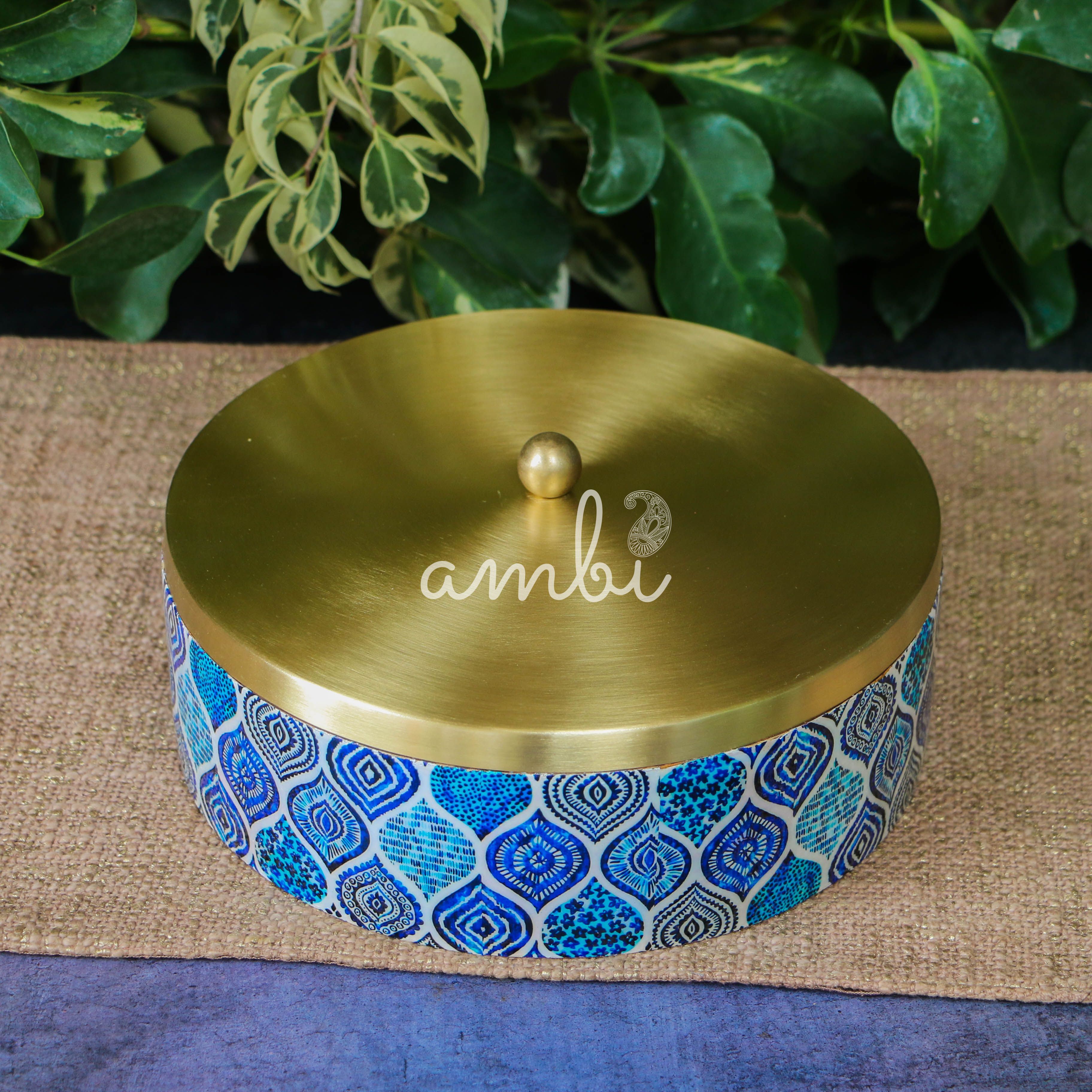 Blue Mosaic Patterned Chapati / Roti Box - 9.5 inches diameter