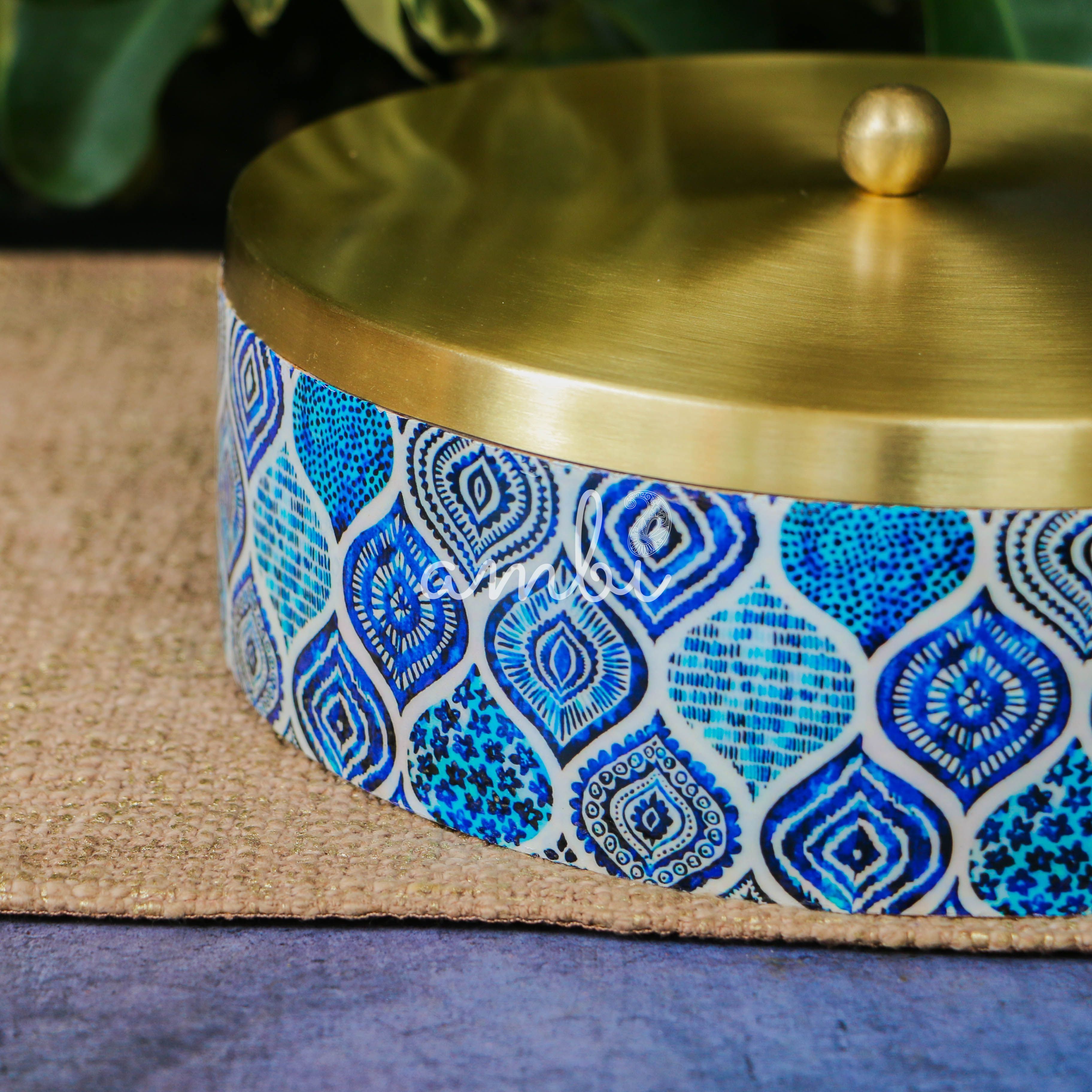 Blue Mosaic Patterned Chapati / Roti Box - 9.5 inches diameter