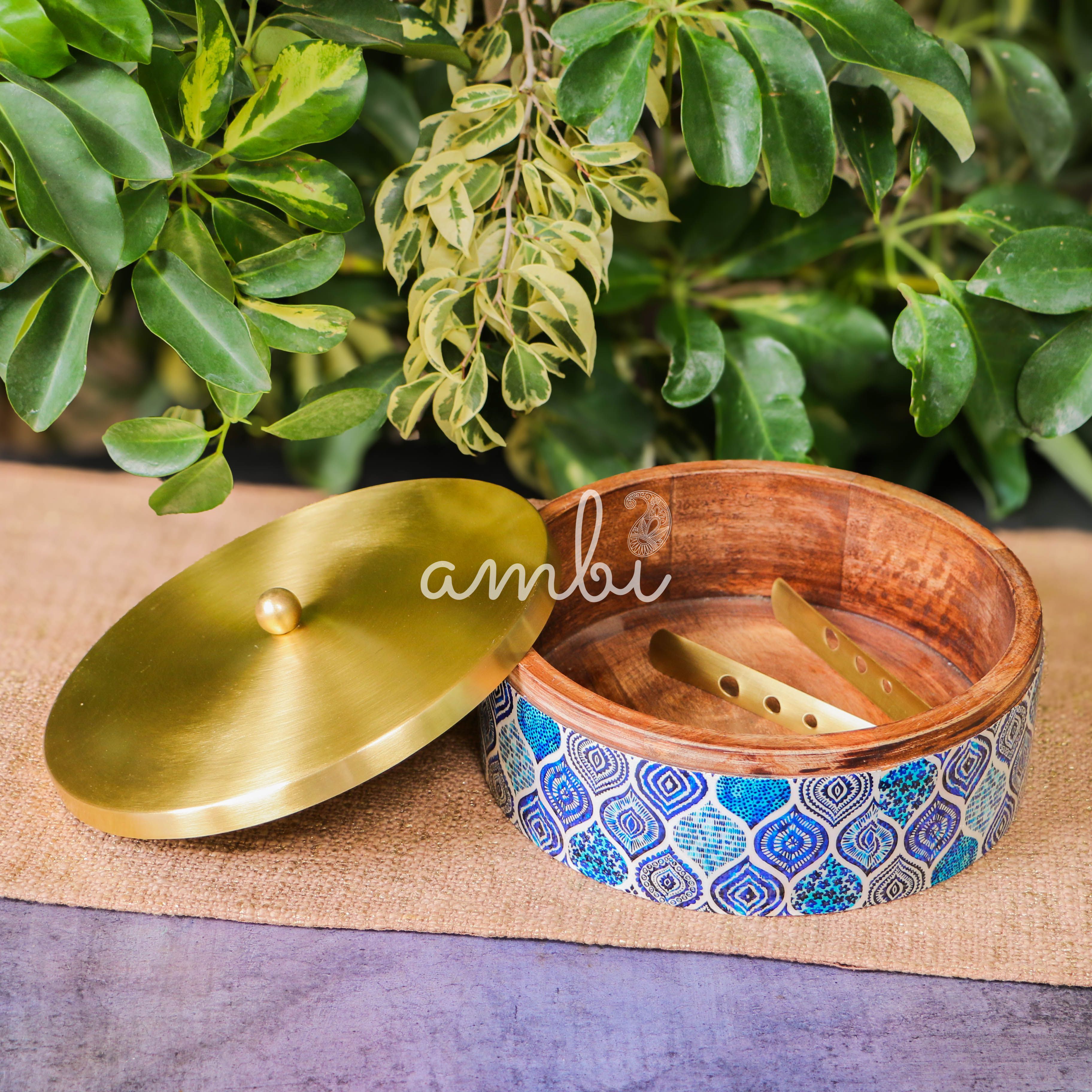 Blue Mosaic Patterned Chapati / Roti Box - 9.5 inches diameter