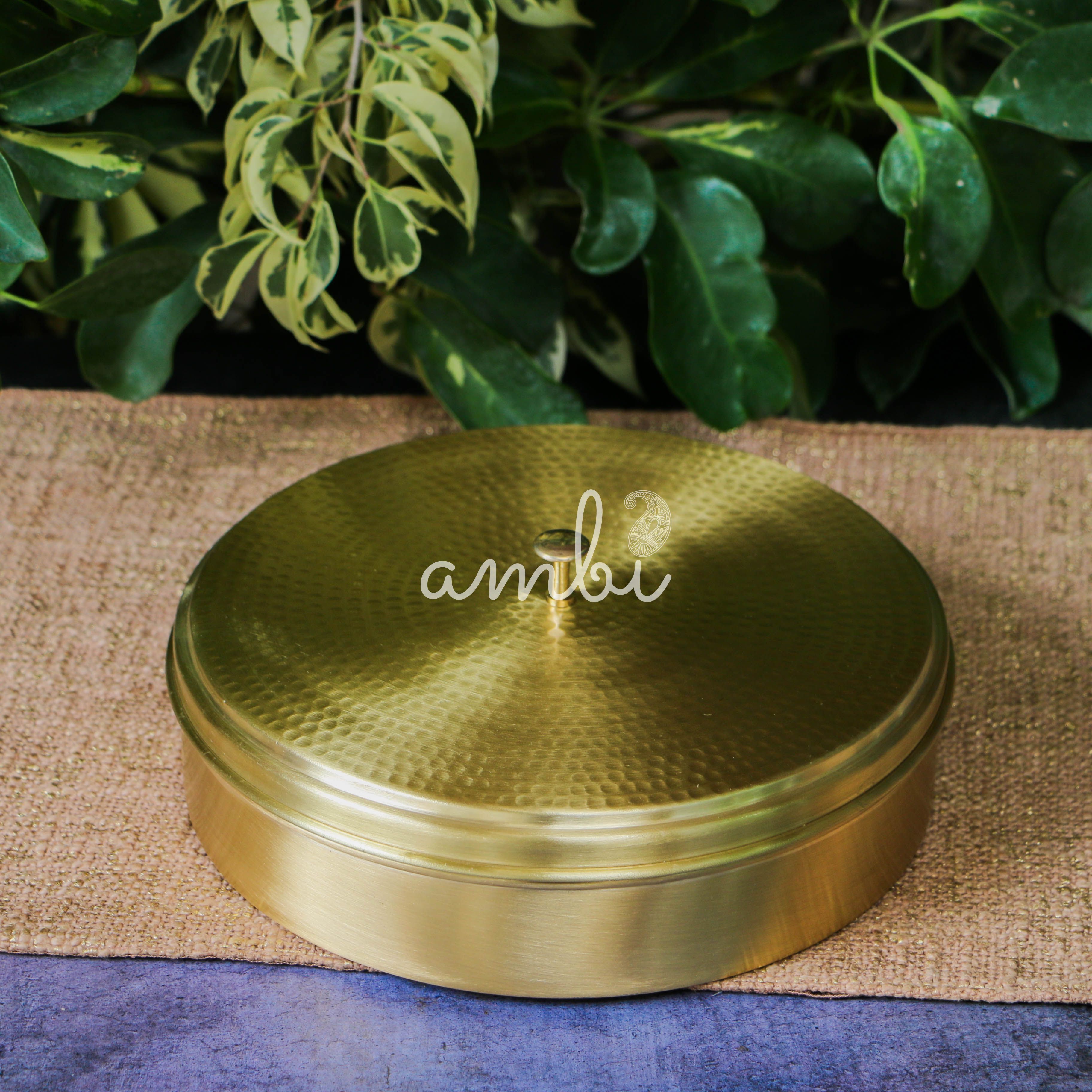 Hammered Top Brass Chapati / Roti Box - 8 Inches Diameter