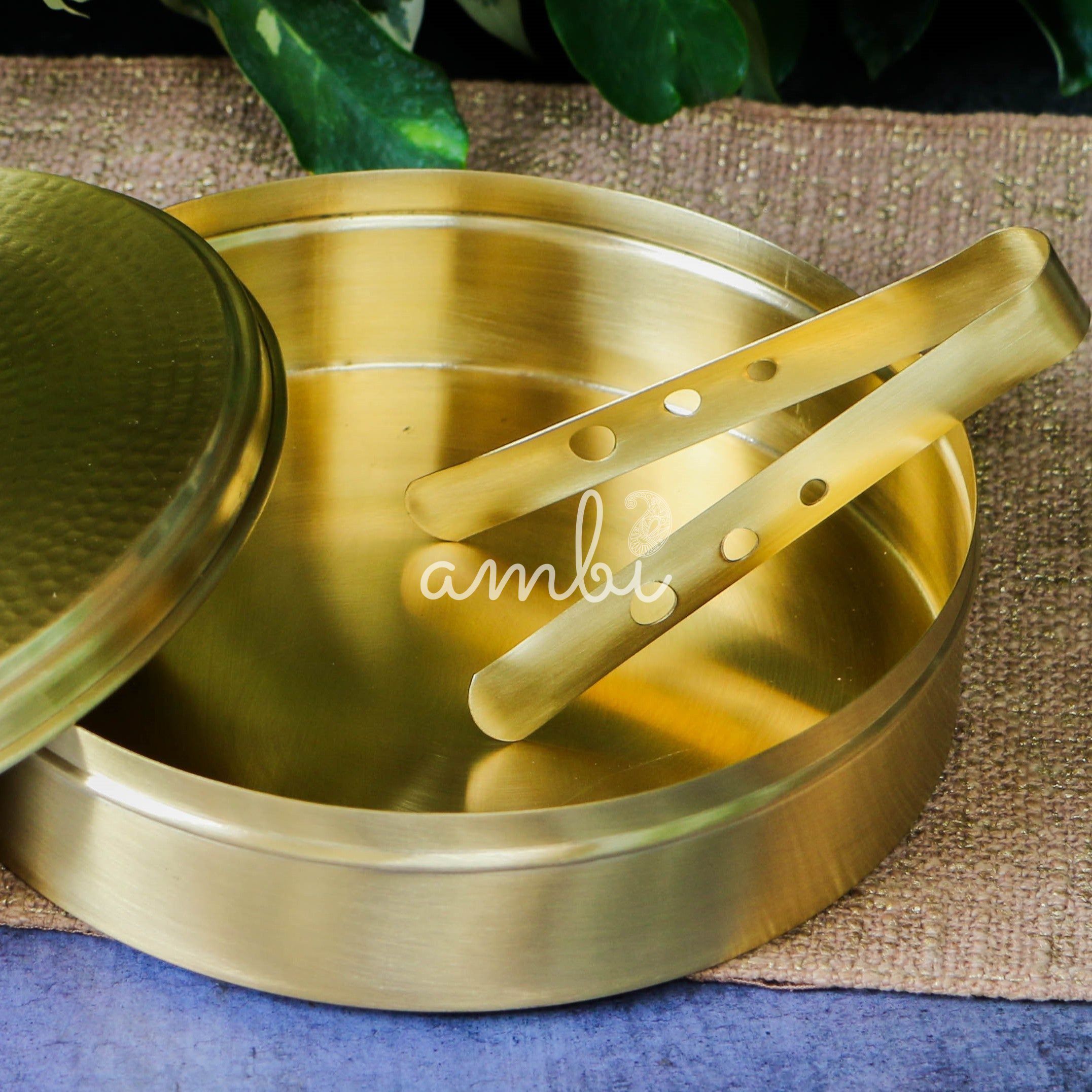 Hammered Top Brass Chapati / Roti Box - 8 Inches Diameter