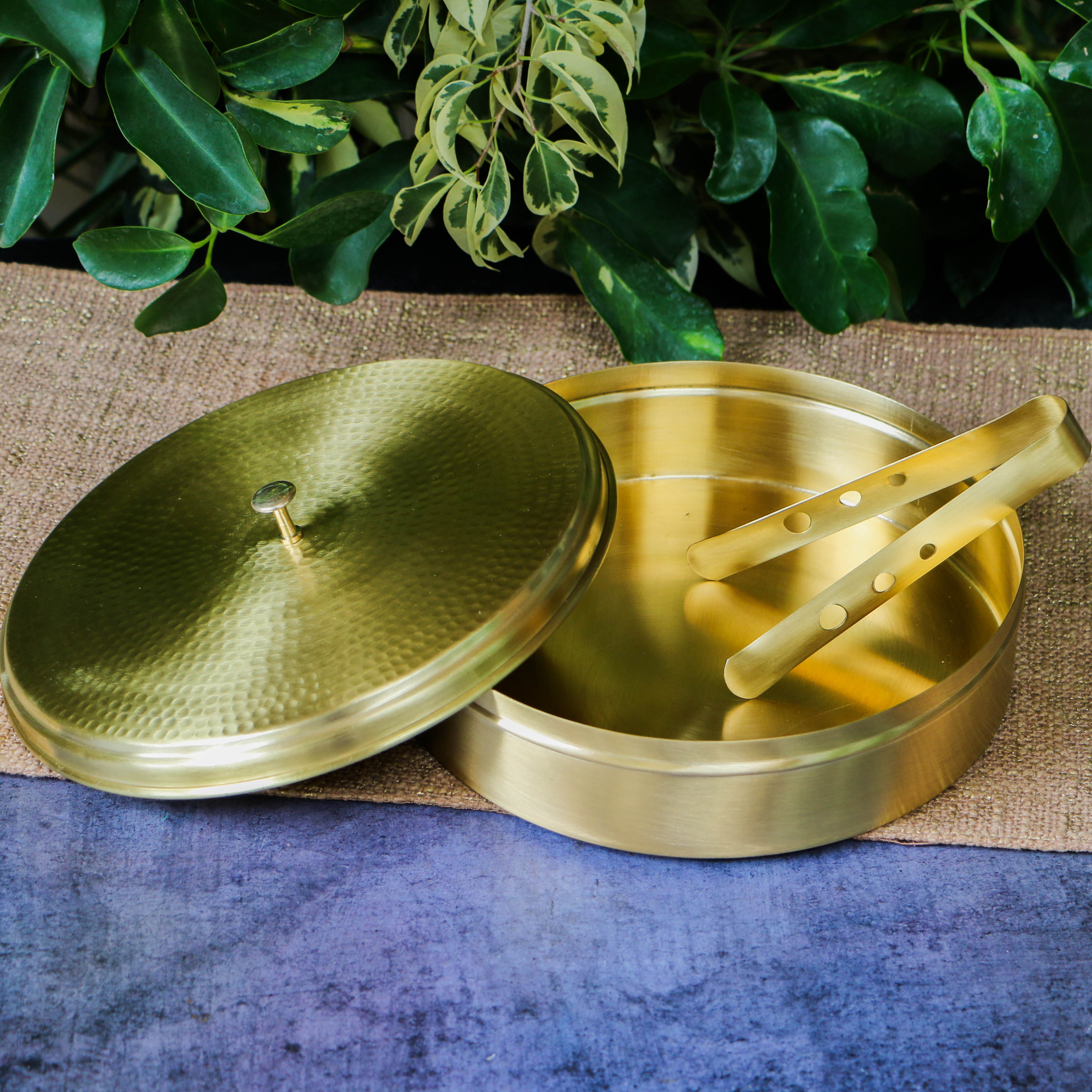 Hammered Top Brass Chapati / Roti Box - 8 Inches Diameter