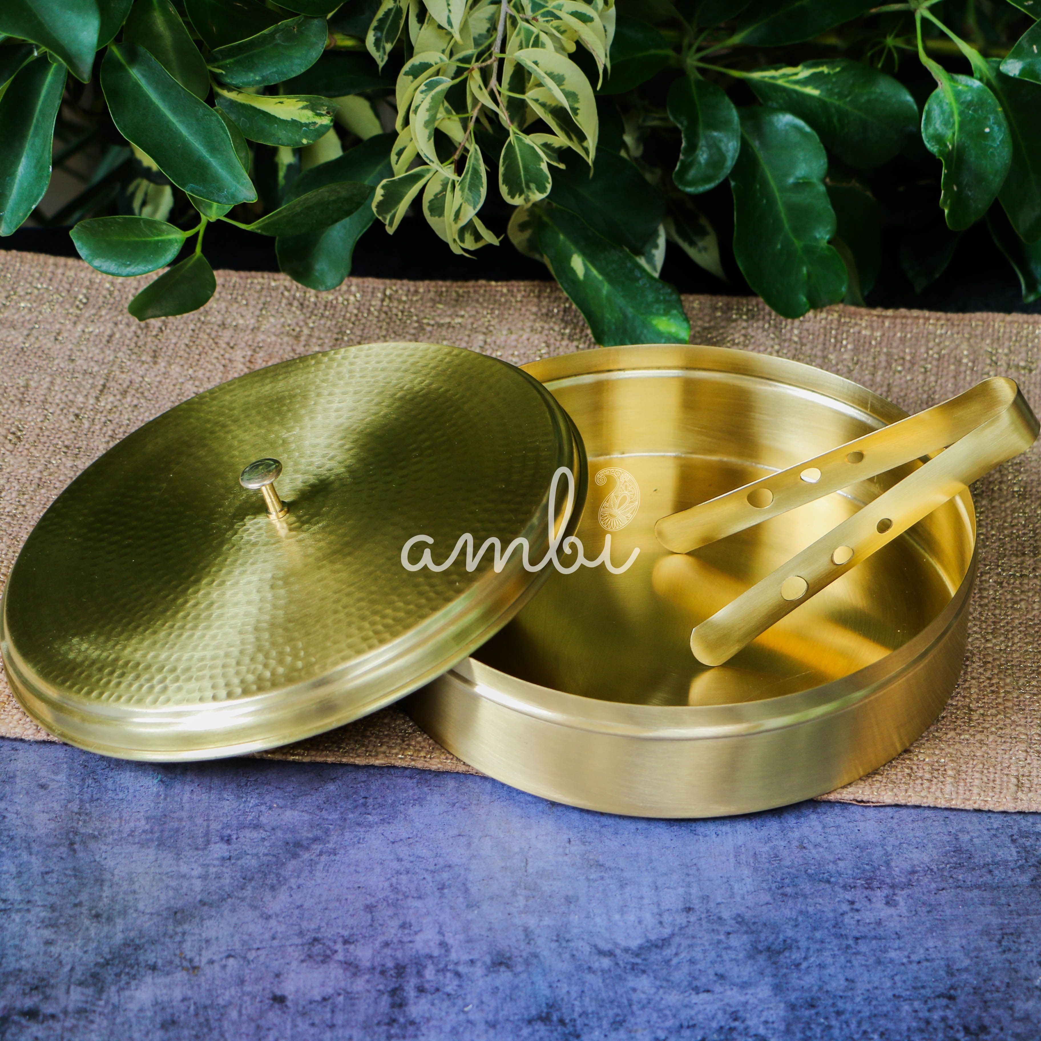 Hammered Top Brass Chapati / Roti Box - 8 Inches Diameter