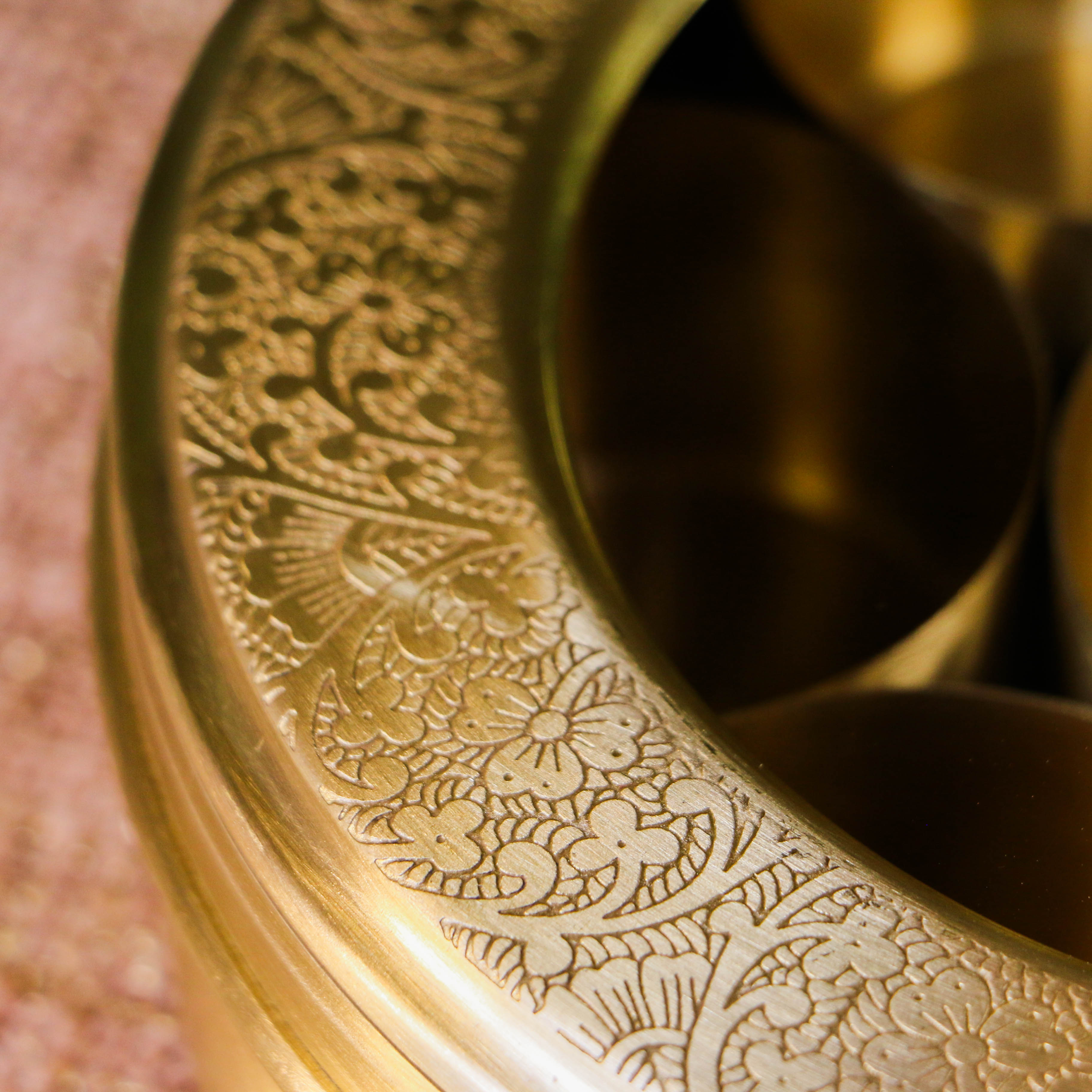 Finely Etched Full Brass Transparent Top 7 Container Spice Box - 8 Inches Diameter