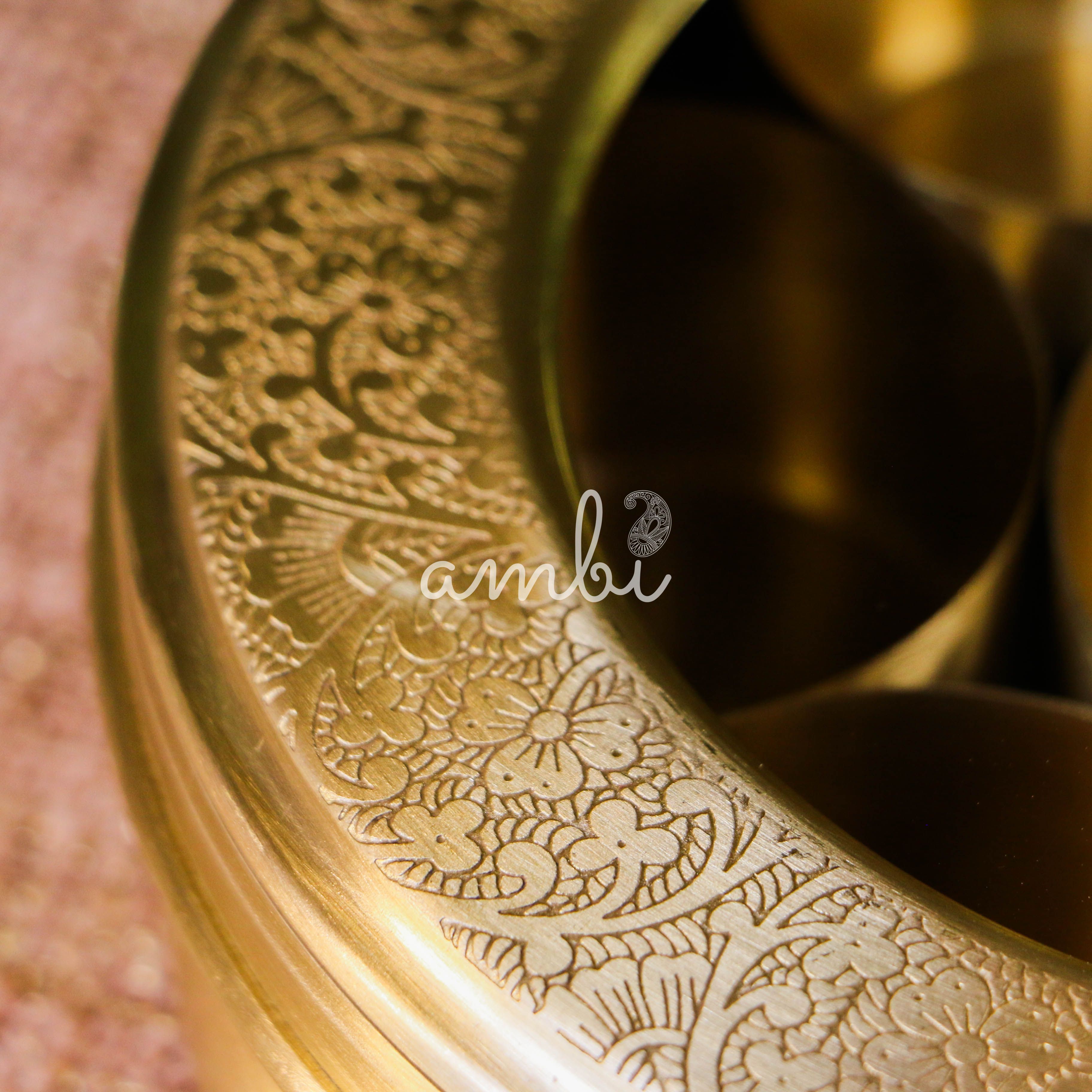 Finely Etched Full Brass Transparent Top 7 Container Spice Box - 8 Inches Diameter