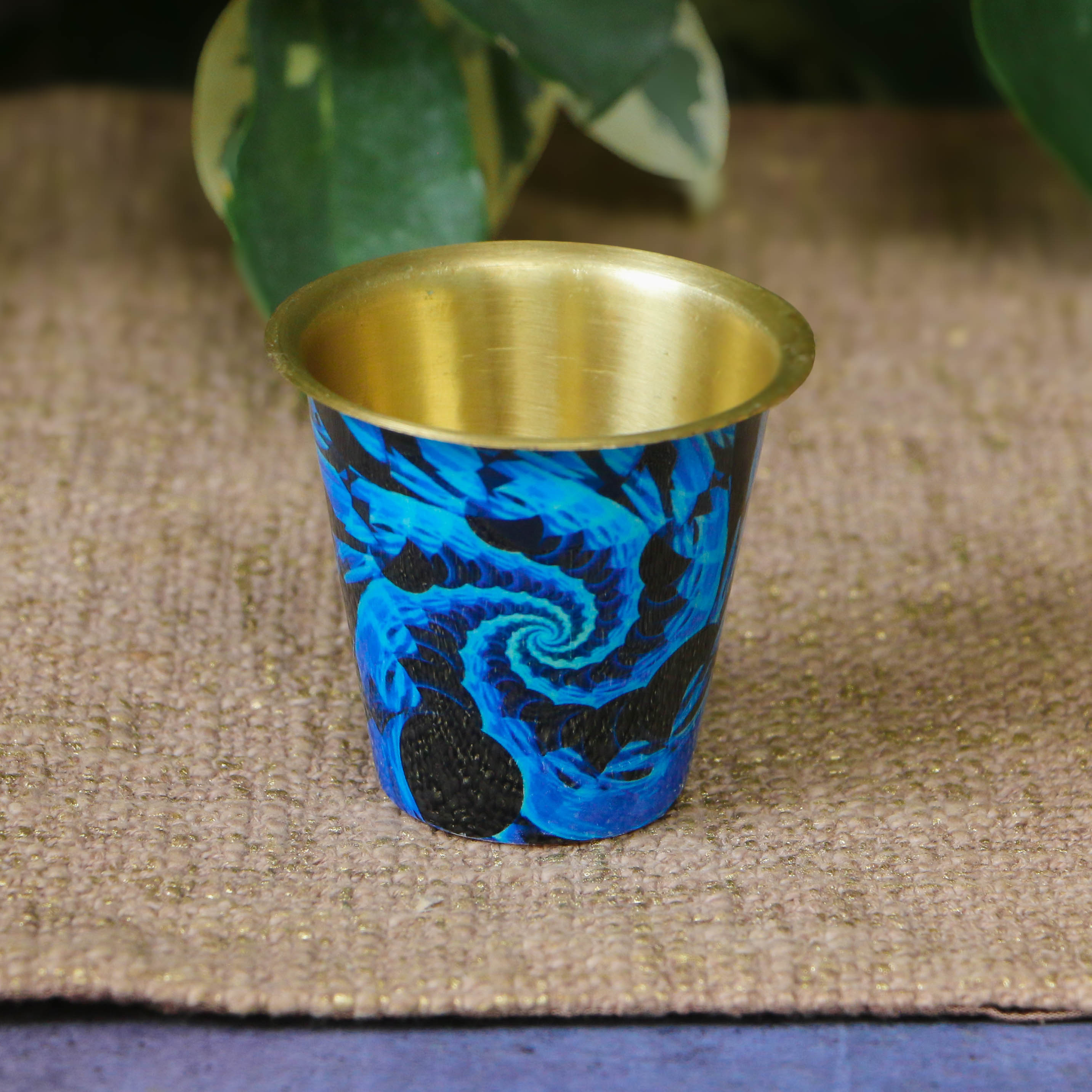 Traditional Brass Filter Coffee Dabara Cup Set - Navy Blue - 100 ML