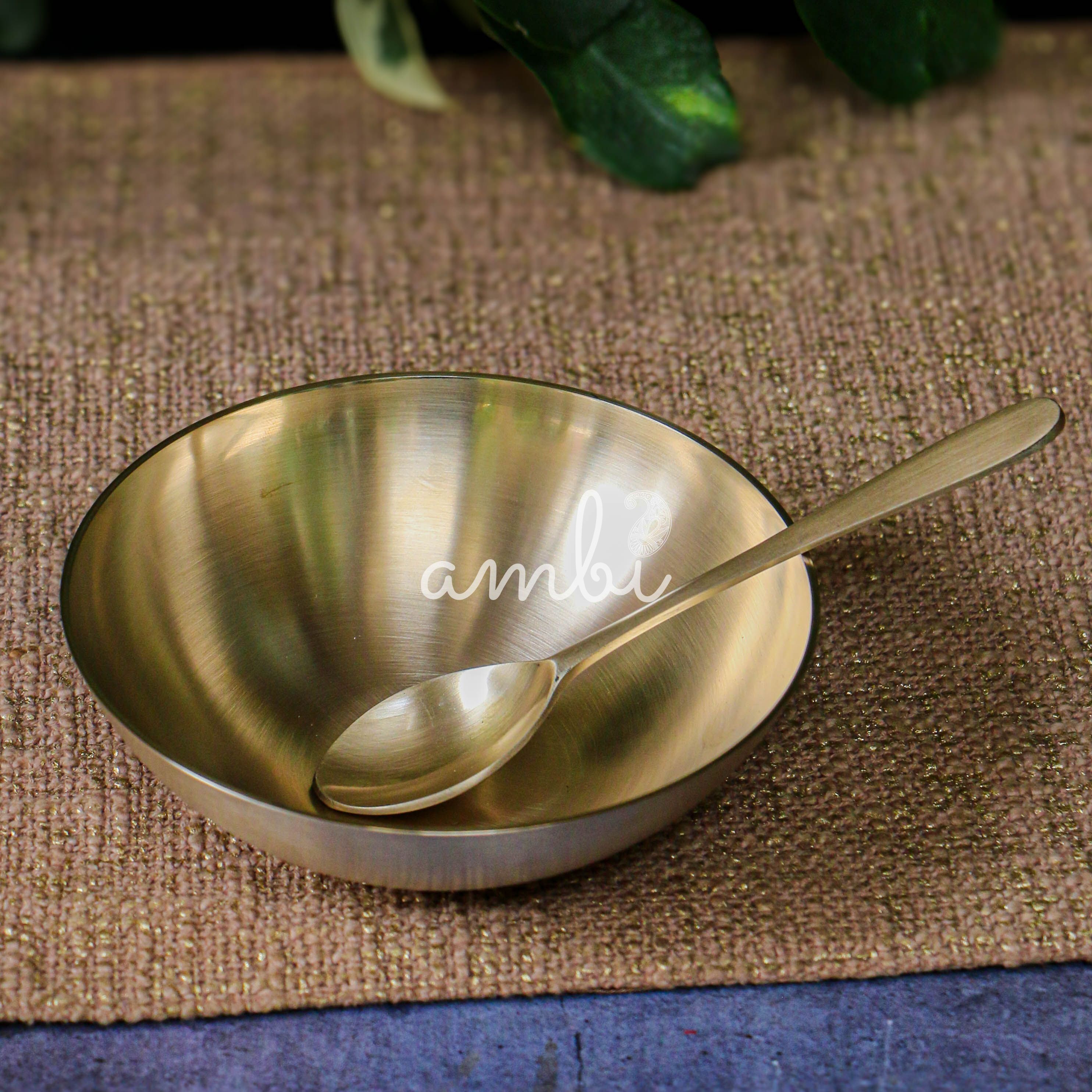 Elegant Heritage Pure 100% Lead Free Kansa Khichdi Set with Spoon 450 ml - 5.5 Inches Khichdi Set Bowl